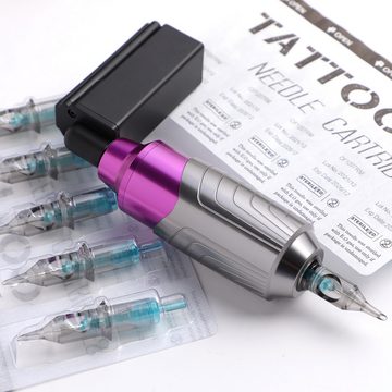 Jioson Schmuck-Tattoo Tattoo Maschine Kit für Anfänger und Tätowiere, mit 10Pcs Patronen Nadeln Tinte und Wireless Netzteil, 1500mAh, für Augenbrauen, Lippen