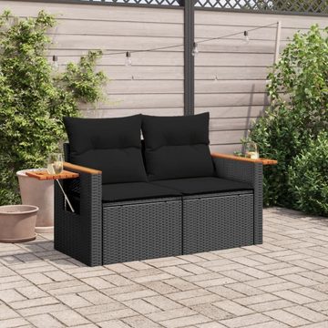 vidaXL Loungesofa Gartensofa mit Kissen 2-Sitzer Schwarz Poly Rattan