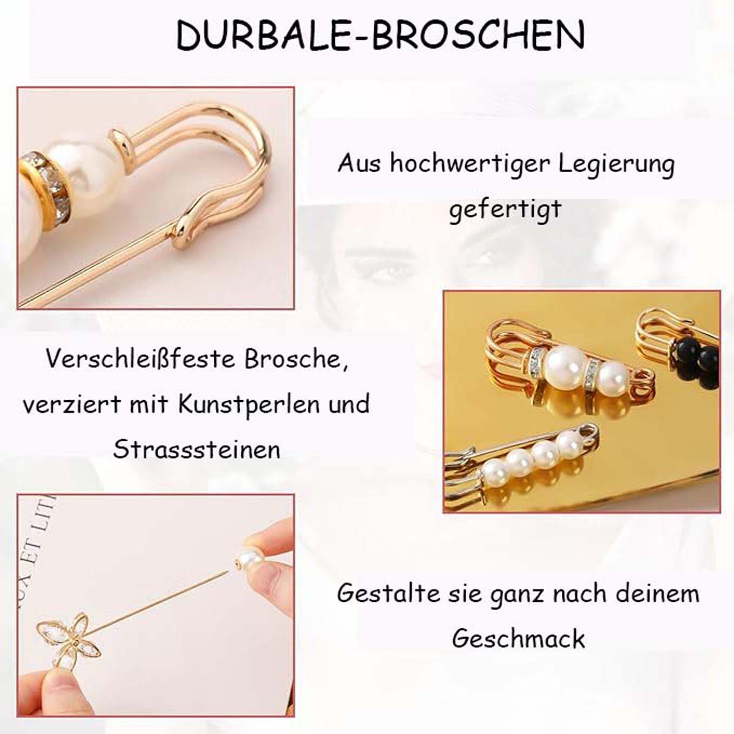 Zaewry Anstecknadel Set 80 Stück Perlen Brosche Damen Hose Enger Machen Clip Perlen (80-tlg) – Bild 5 von 5