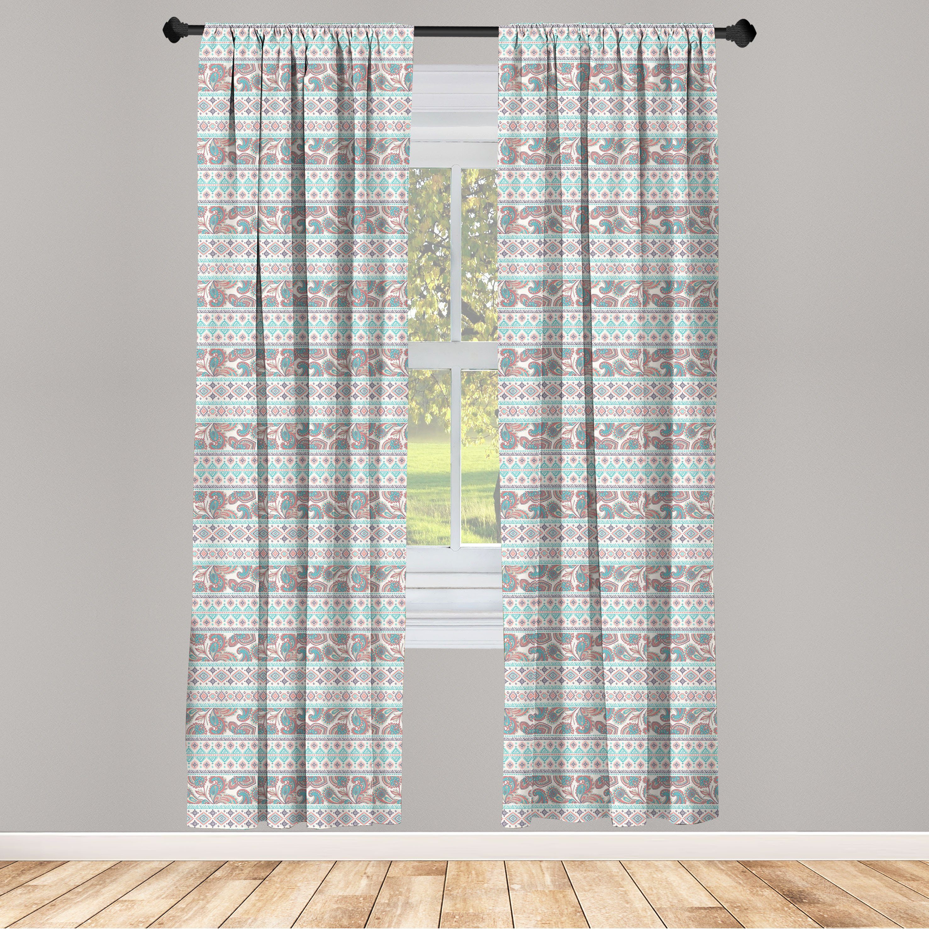Gardine Vorhang für Wohnzimmer Schlafzimmer Dekor, Abakuhaus, Microfaser, Stammes Floral Paisley und Aztec