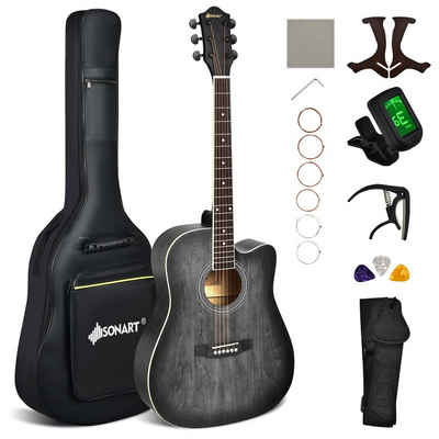 COSTWAY Akustikgitarre »41 Zoll Cutaway Gitarre«, mit Stimmgerät, Gurt, Plektrum, extra Saiten, Aufbewahrungstasche