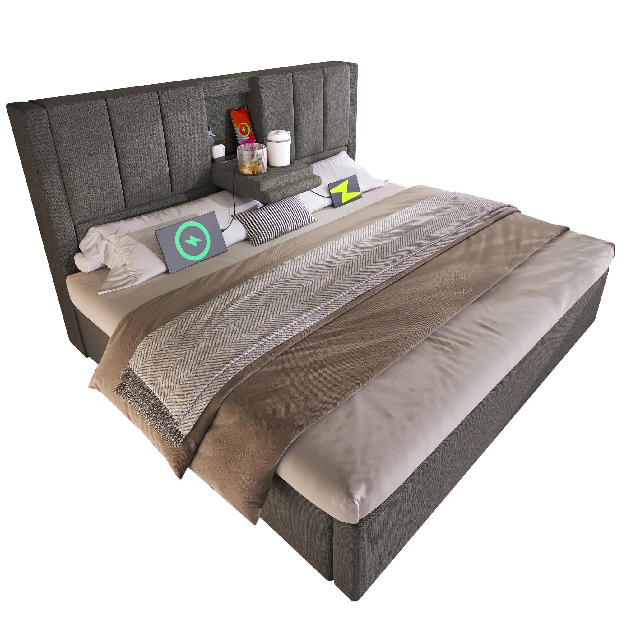 ANYSUN Polsterbett Doppelbett mit Verstecktem Becherhalter und Ladestation (Spar-Set, Bett), Hydraulisches Bett mit Stauraum unter dem Bett