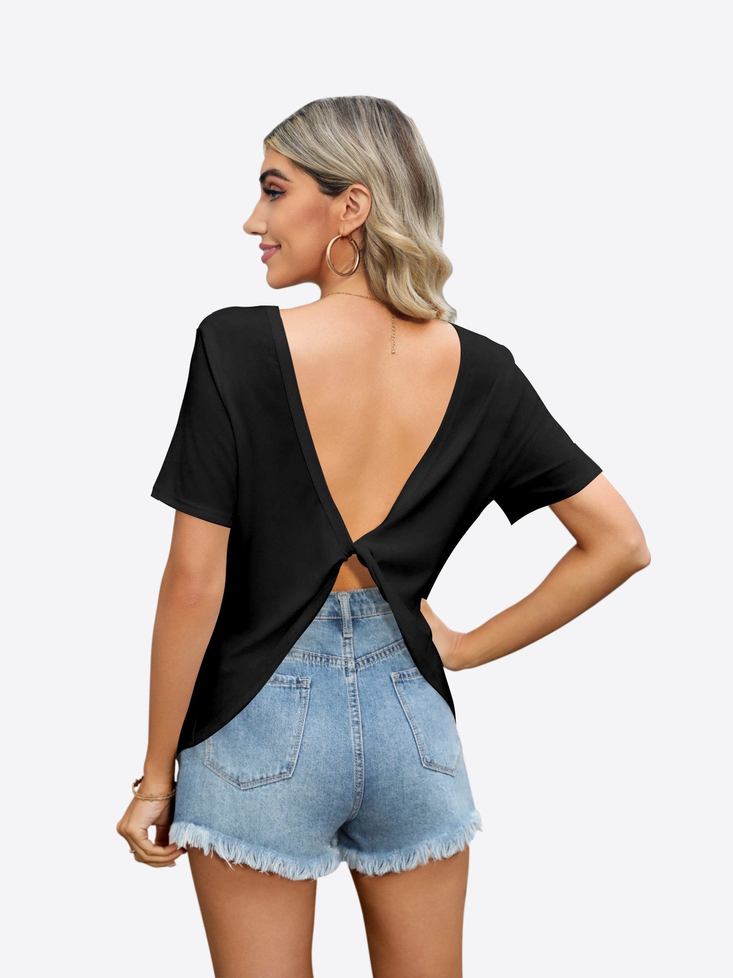 Imily Bela T-Shirt Damen rückenfreie Kurzarm-Bluse (Packung, 1-tlg., 1per-P günstig online kaufen