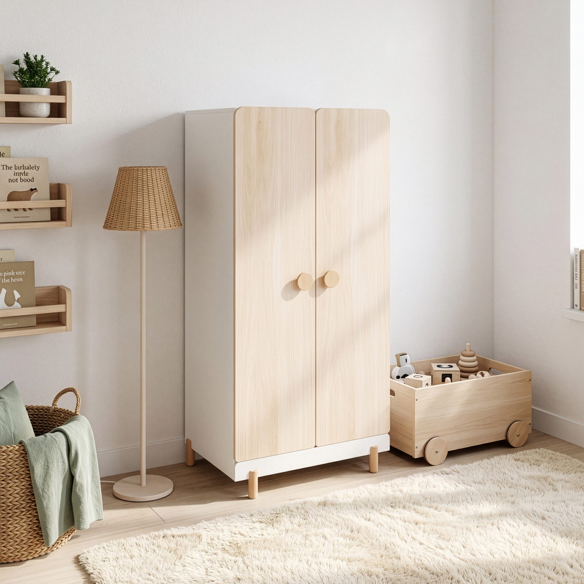 en.casa Kinderkleiderschrank »Vaarentaa« 126x60x41 cm Weiß/Eiche