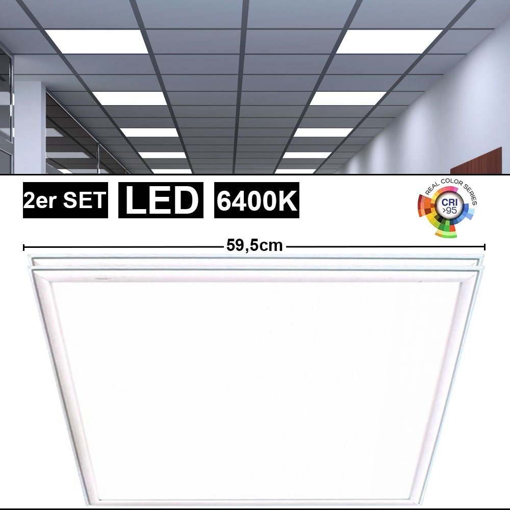 Einbau Praxis Lampen LED Büro Kaltweiß, LED-Leuchtmittel verbaut, etc-shop fest Set Panel Deckenleuchte, LED weiß 2er Decken Strahler