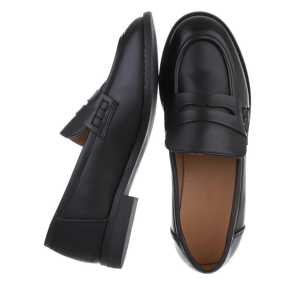 Ital-Design Komfortable Loafers für Stil und Alltag Slipper (89092384) Blockabsatz Mokassins in Schwarz