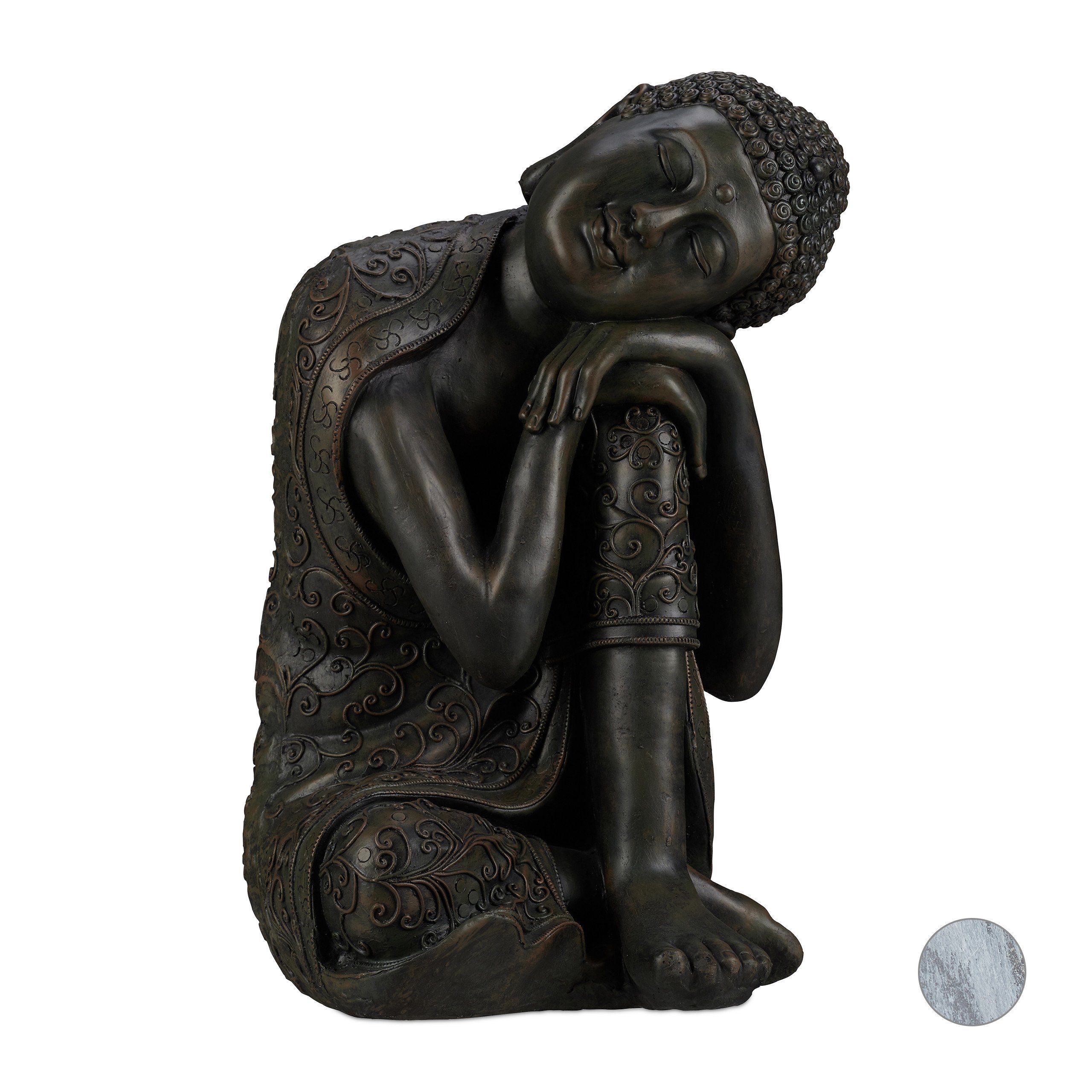 relaxdays Buddhafigur Buddha Figur geneigter Kopf 60 cm, Dunkelgrau Anthrazit