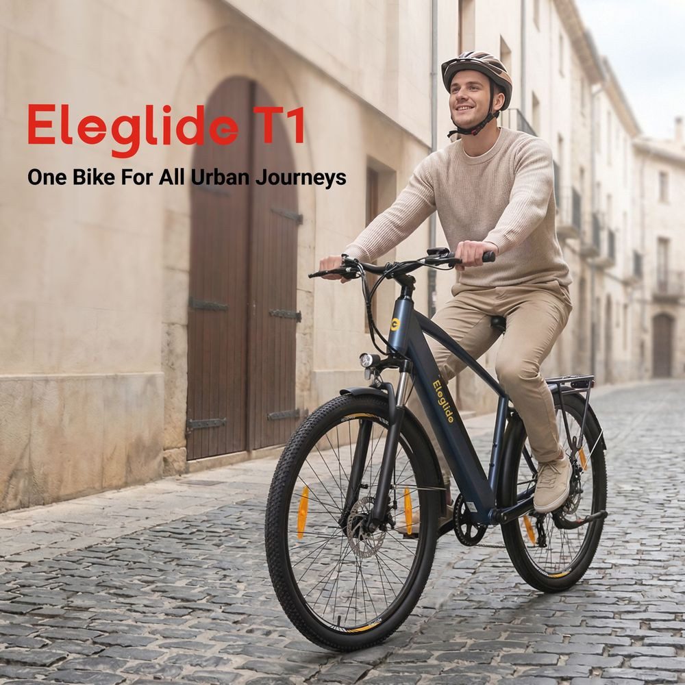 Eleglide E-Bike Trekkingrad T1 Step-Over mit 250-W-Motor, 27,5-Zoll-Rädern, 561,6 Wh Akku, 7 Gang Shimano, Heckmotor, 468 Wh, 27.5"x17.5", 36V 13Ah, 468Wh, 100 km (Unterstützungsmodus)