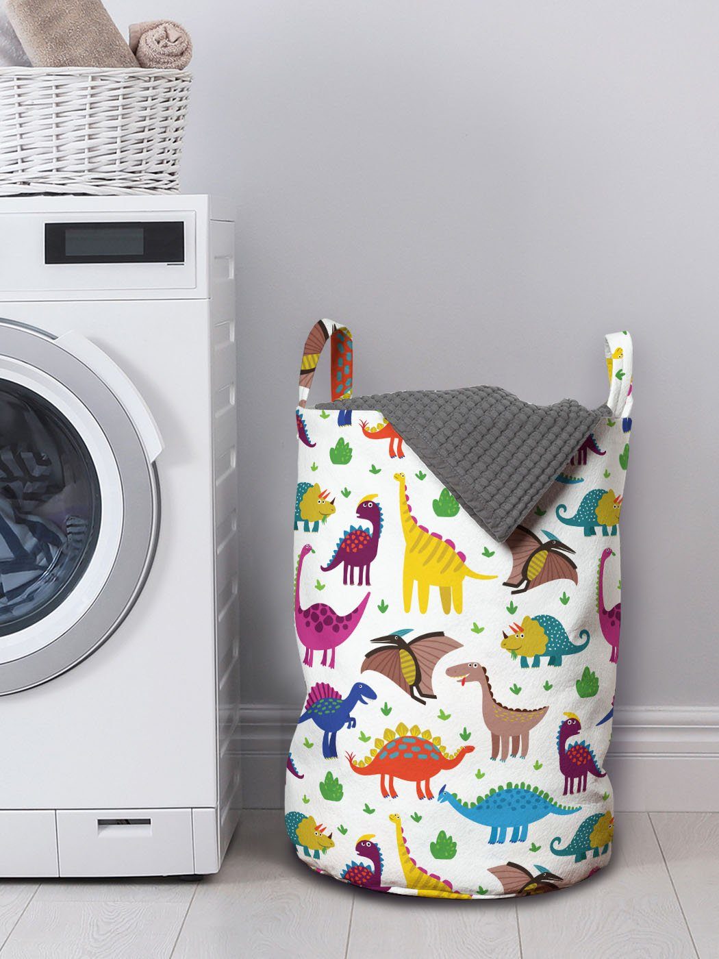 Bunte für Griffen Wäschekorb Kindergarten Kordelzugverschluss Lustige Waschsalons, mit Abakuhaus Wäschesäckchen Dinosaurier