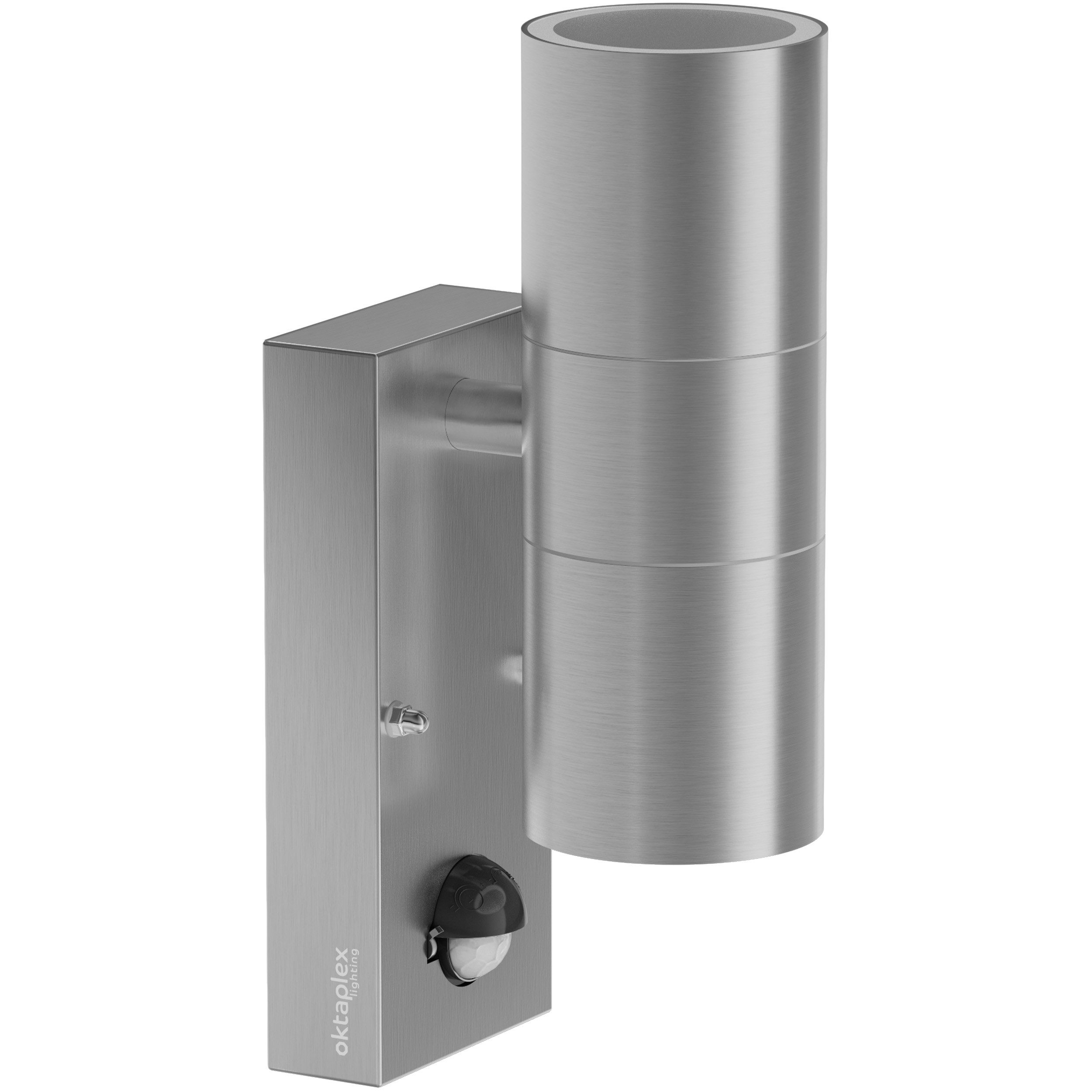 Oktaplex lighting Außen-Wandleuchte Chile Edelstahl GU10 Wandlampe mit Bewegungssensor 6m / 90 Grad, PIR-Sensor, ohne Leuchtmittel, Außenleuchte IP44 Außenwandlampe silber