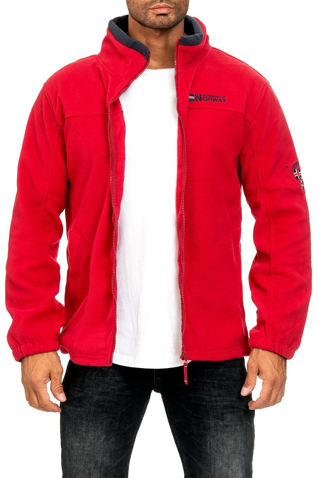 Geographical Norway Fleecejacke Herren Regular Fit Jacke batamazonie Red XL mit eingelassener Kapuze