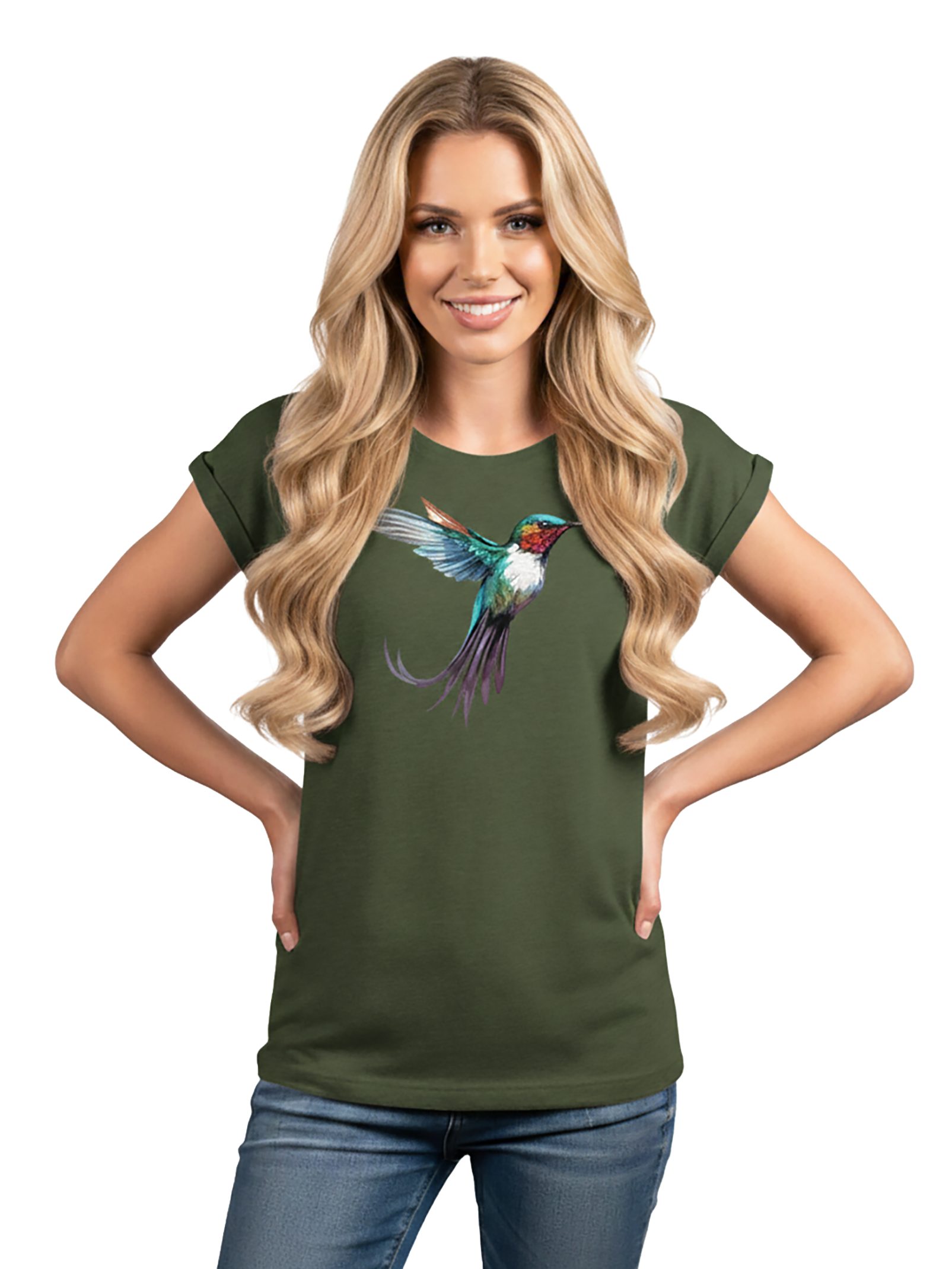 MAKAYA Print-Shirt Damen Kolibri Motiv Sommer Top Druck Vogel Kurzarmshirt Tunika Oversize