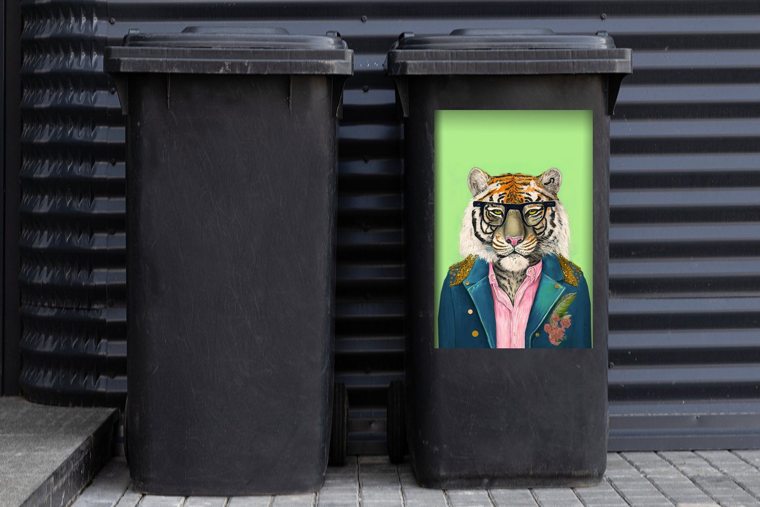 Safari (1 - Container, MuchoWow Wandsticker Tiger - Tiere St), Mülltonne, Mülleimer-aufkleber, - Blumen Abfalbehälter Sticker, - Brillen