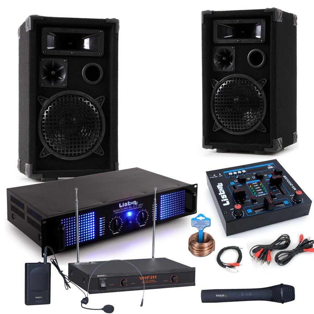 etc-shop Lautsprecher (PA Party Musikanlage Boxen 2400 Watt Disco Endstufe  USB MP3 Mixer DJ)