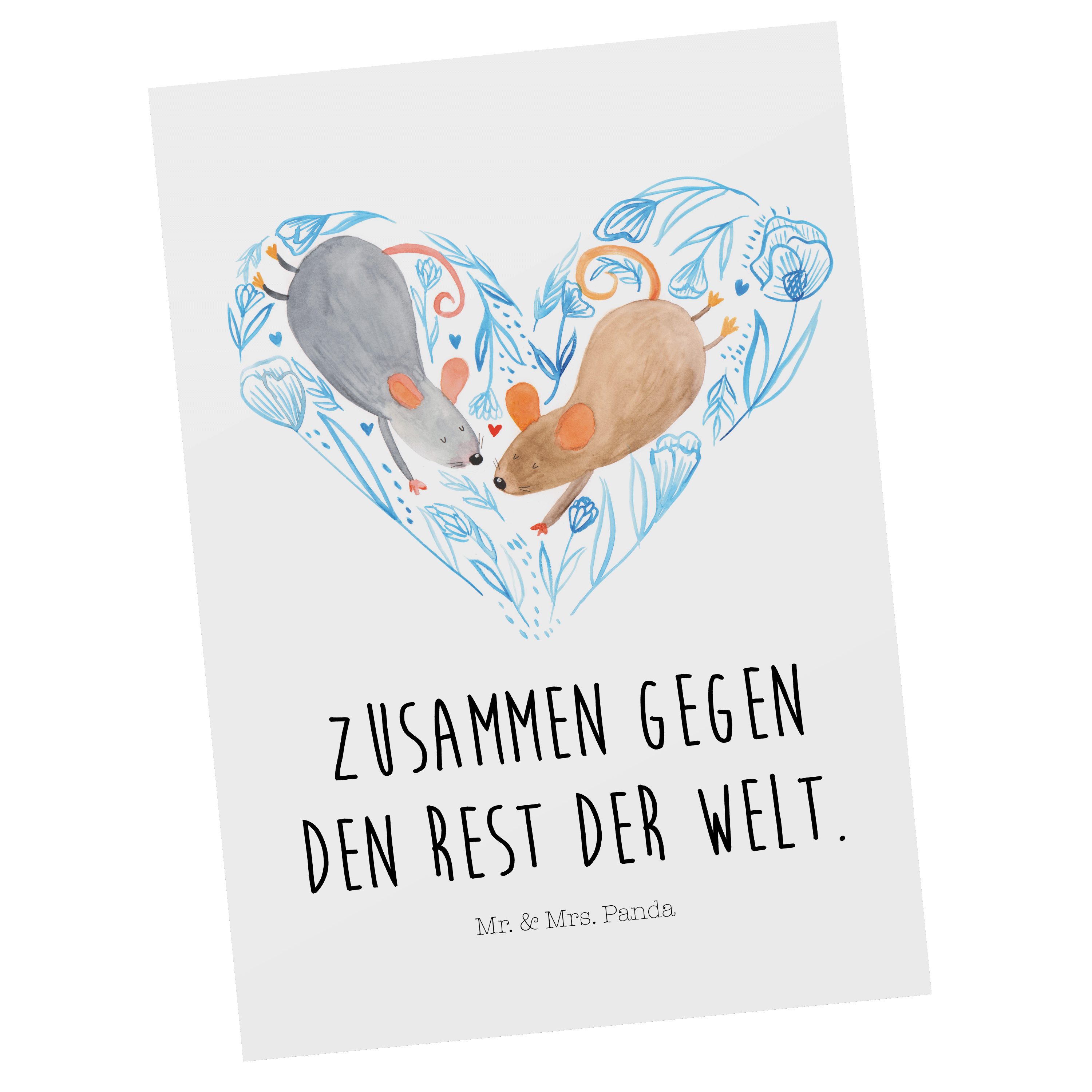 Mr. & Mrs. Panda Postkarte Hochzeit Mäuse Herz Weiß Geschenk