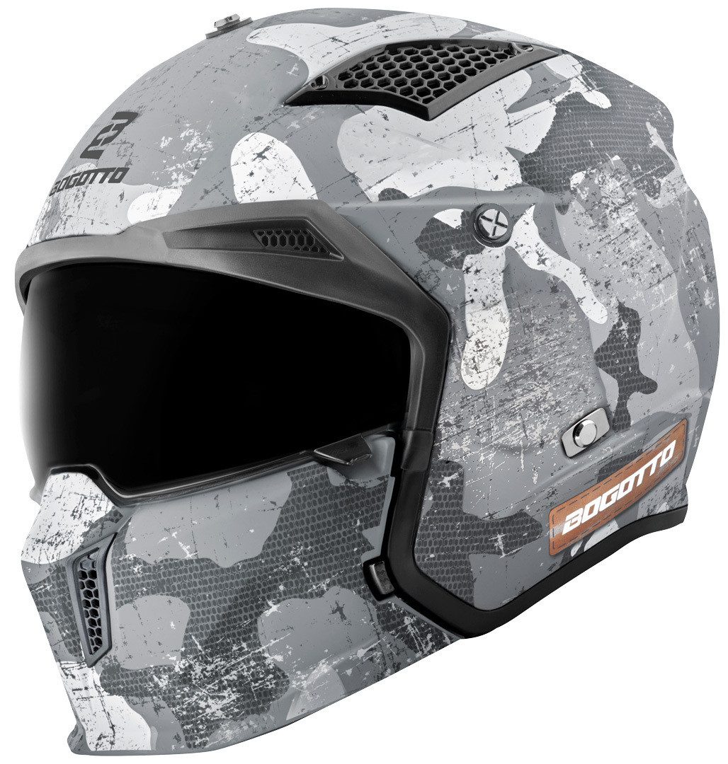 Bogotto Motorradhelm Radic Camo 22.06 Helm, Herausnehmbares Innenfutter,integriertes Sonnenvisier