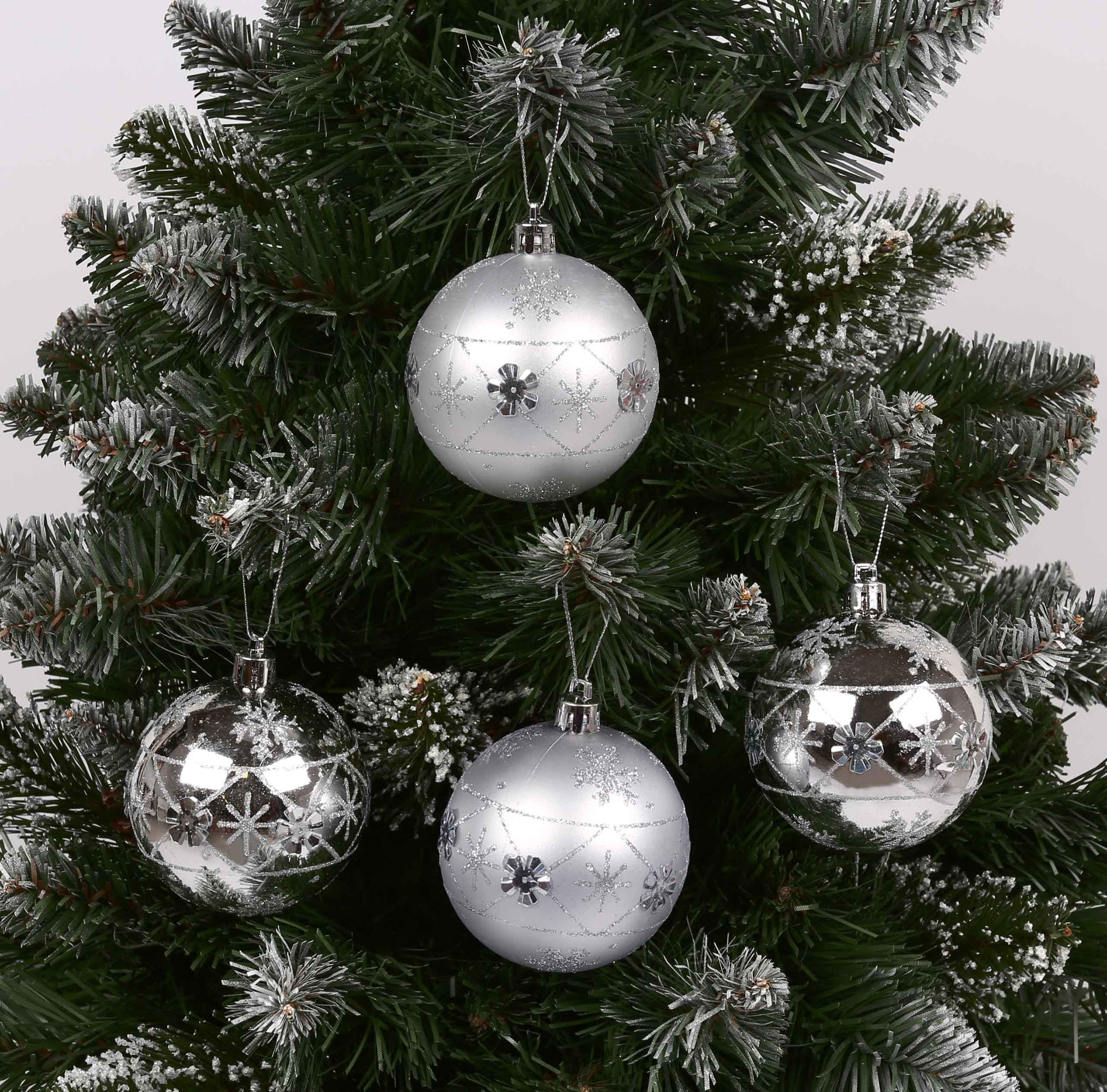 Glitzer kugeln Weihnachtsbaumkugel 7cm, Silberne mit Kunststoff 6Stück Sarcia.eu 1Pack aus