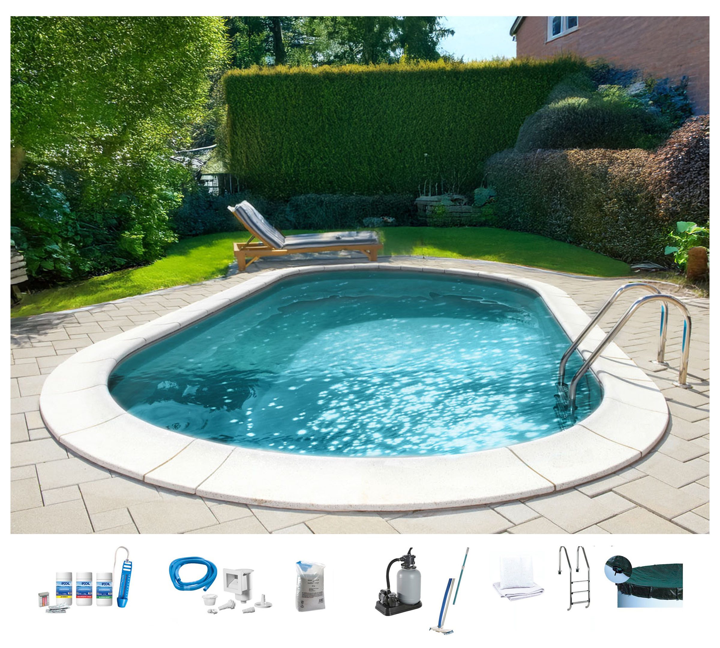 my POOL BWT Ovalpool PREMIUM mit grauer Innenfolie (Komplett-Set, 10-tlg), Höhe 150 cm, in verschiedenen Größen