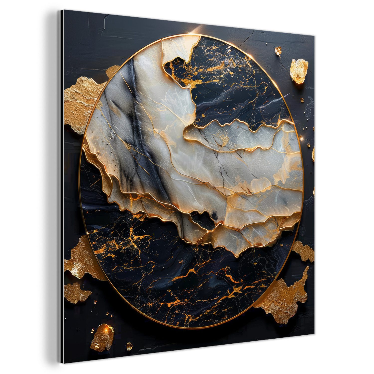 Metallbild Kunst - Gold - Schwarz - Modern - Abstrakt