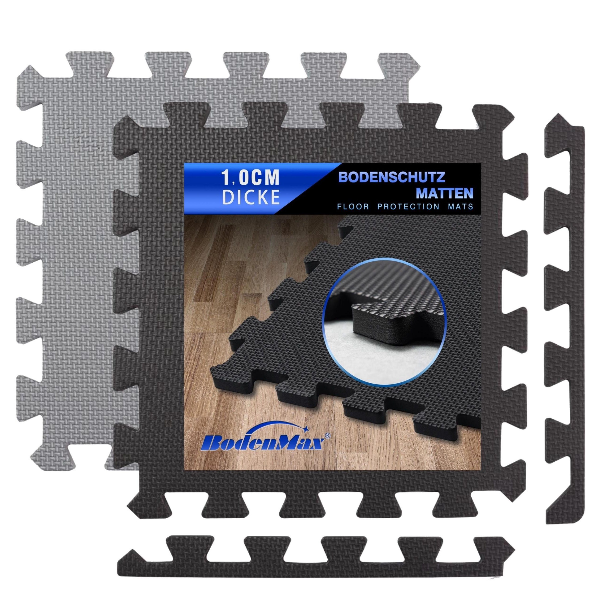 BodenMax Bodenturnmatte BodenMax® bodenschutzmatte sportmatte 30x30x1cm 36stück=3.32m²(11.44€/m²)schwarz puzzle