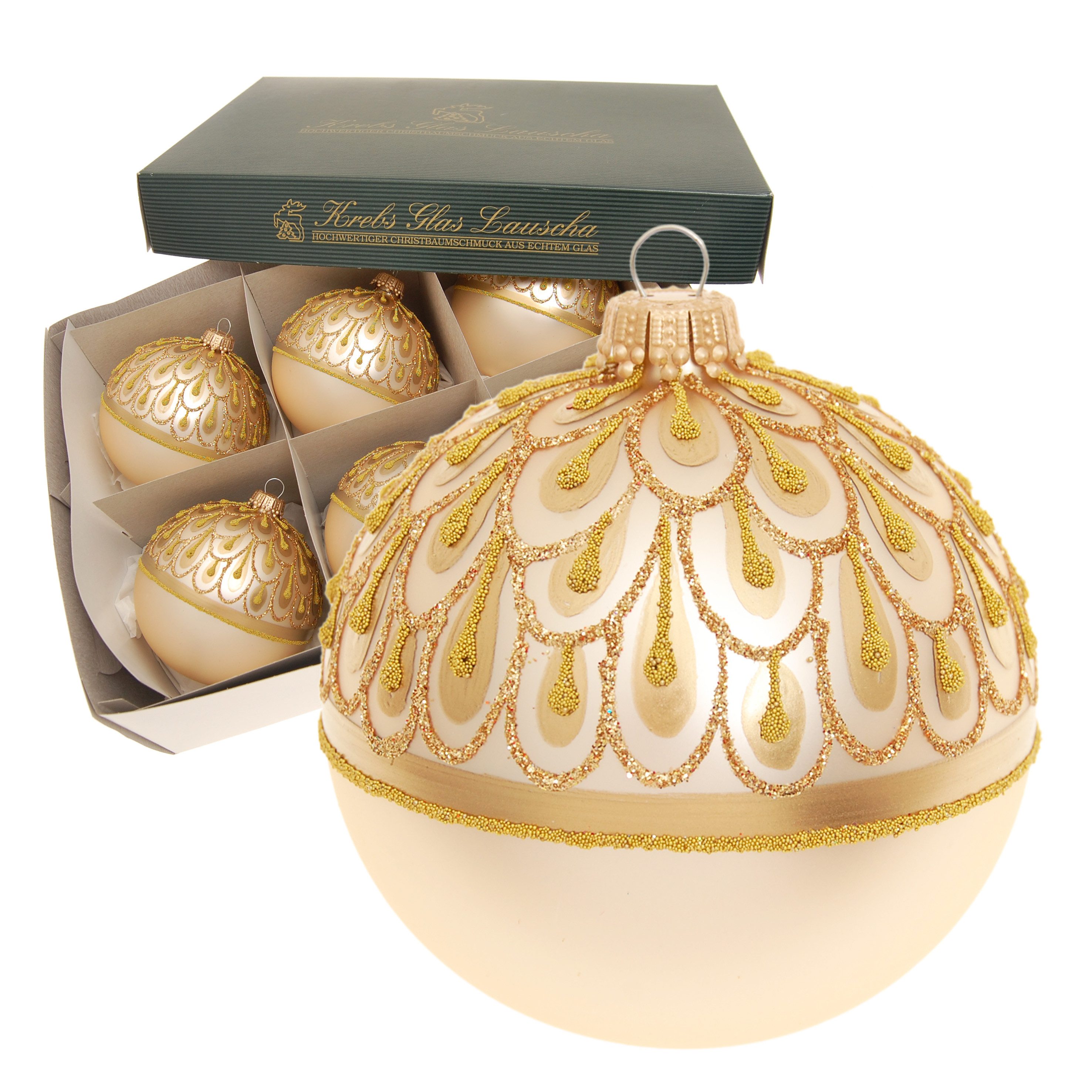 Krebs Glas Lauscha Weihnachtsbaumkugel Weihnachtskugeln Goldregen Goldfarbig 8cm (6 St), Glas