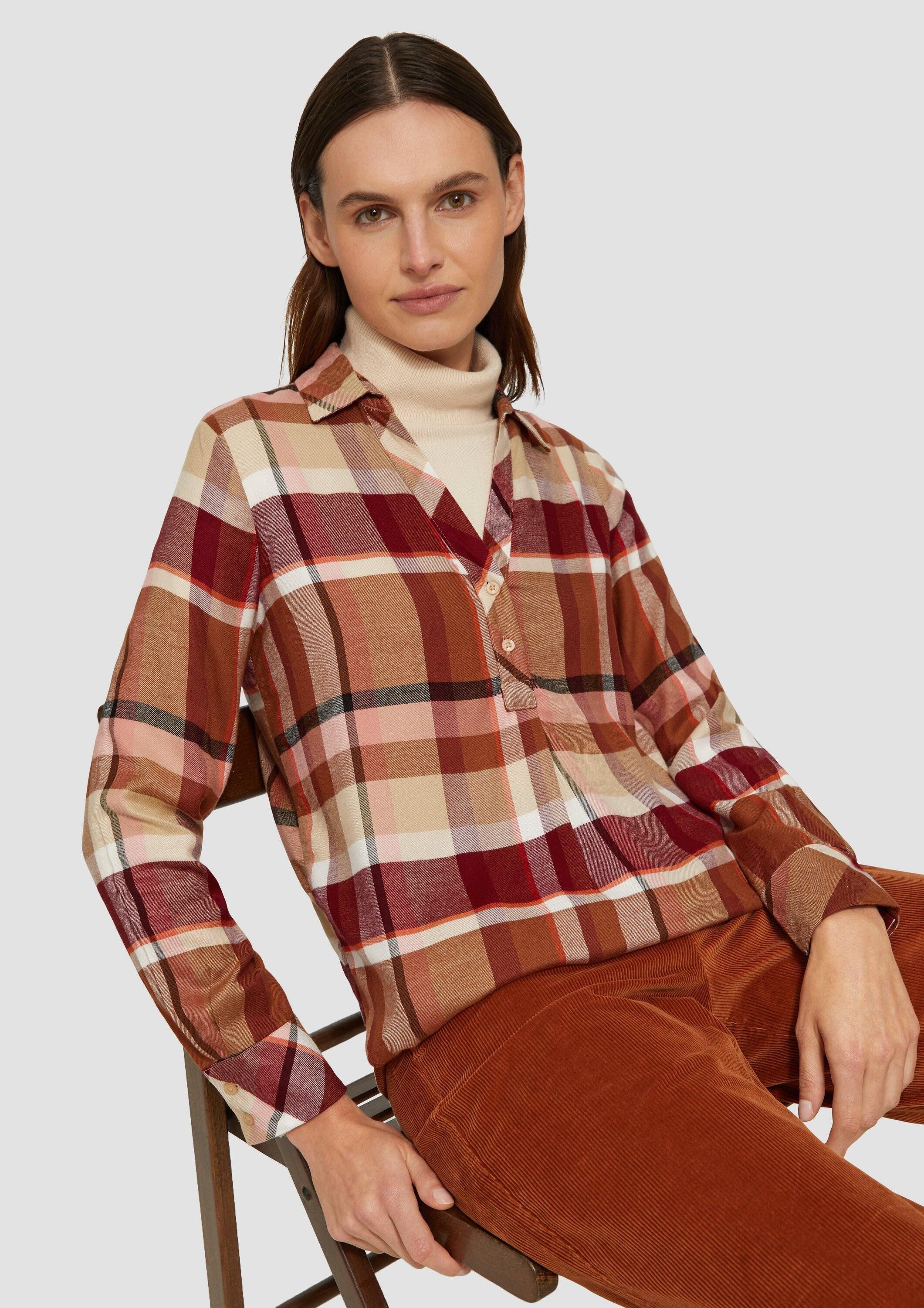 s.Oliver Langarmbluse Bluse Karierte Bluse mit Hemdkragen