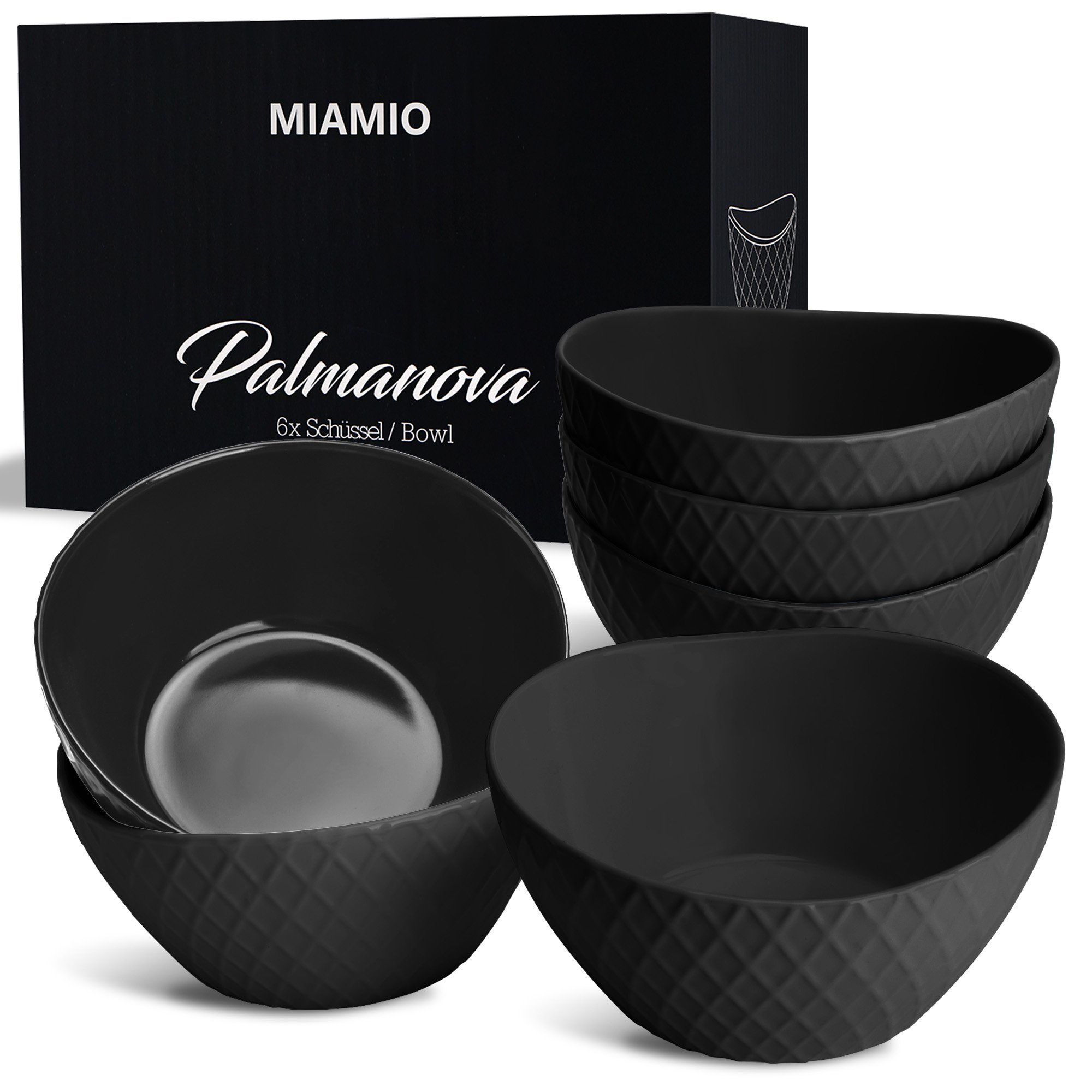 Müslischüssel 6er Schüssel Set Palmanova Kollektion (6 x 800 ml) Schwarz aus Keramik