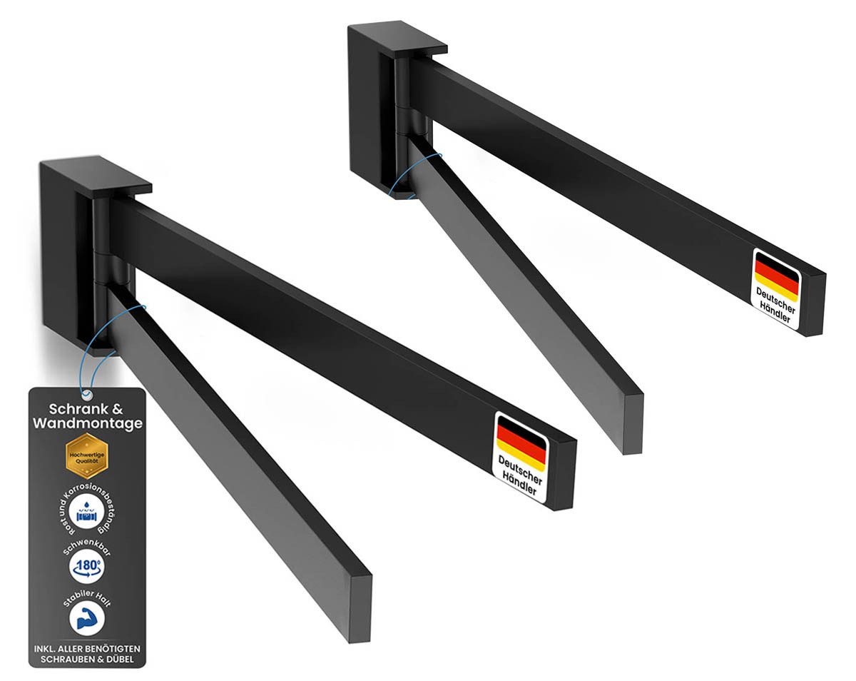 einfachgutemoebel Doppelhandtuchhalter Handtuchhalter Bath-O-Line schwenkbar 420mm 2-armig, schwarz 2 Stk.