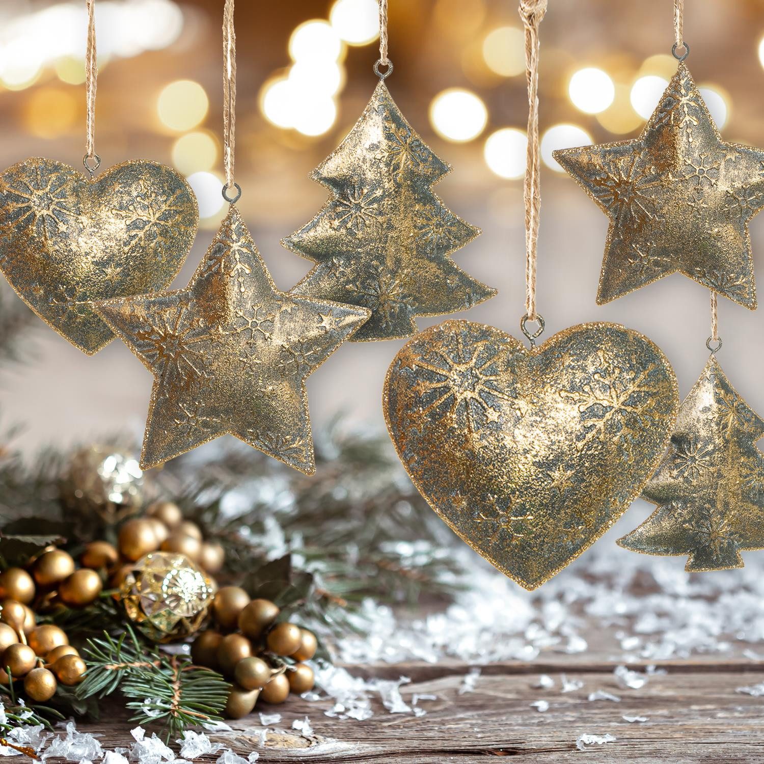 Logbuch-Verlag Dekofigur 6 vintage Weihnachtsanhänger aus Metall in antik-G günstig online kaufen