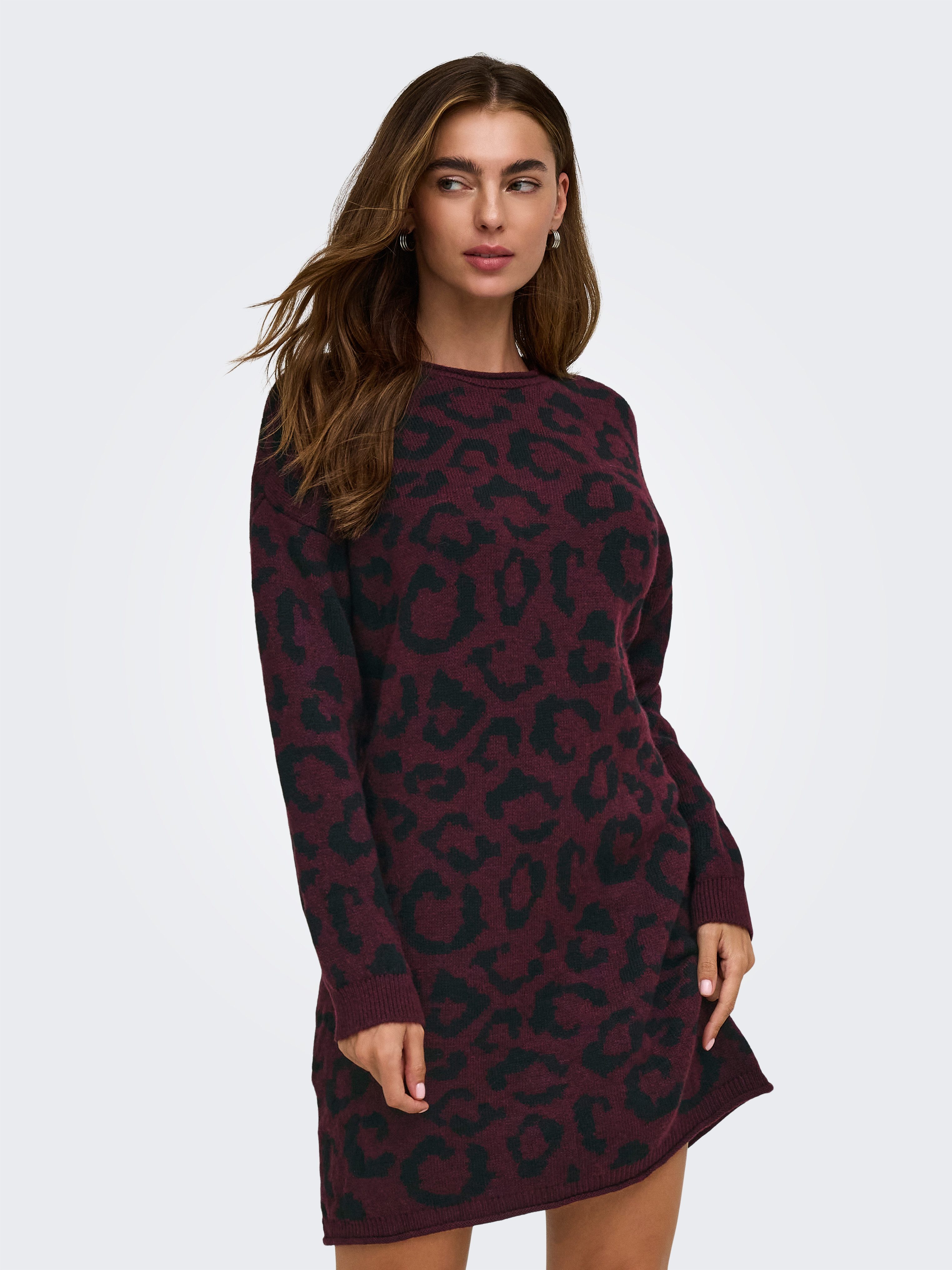 ONLY Strickkleid ONLJADE PATTERN LS O-NECK DRESS RP KNT Kunstfaser, regular fit