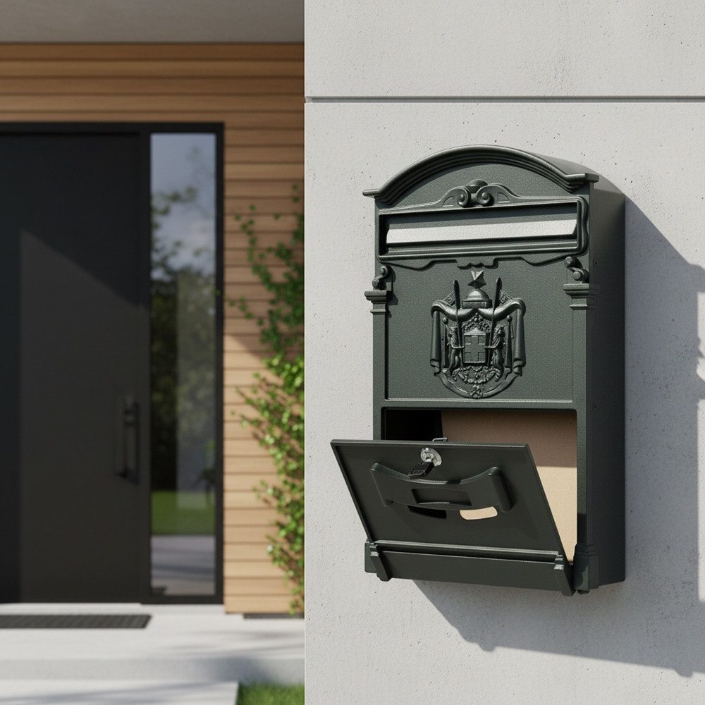 Mucola Wandbriefkasten Briefkasten aus Stahl inkl. 2 Schlüssel Postkasten Nostalgie (1-St), Schutzklappe, 2 Schlüsseln, abschließbare Frontklappe