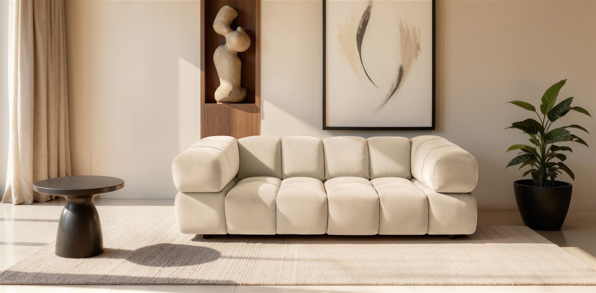 Fun Möbel 3-Sitzer Designersofa BLANCHE in Stoff Bluvel oder Puente, Rundumbezug