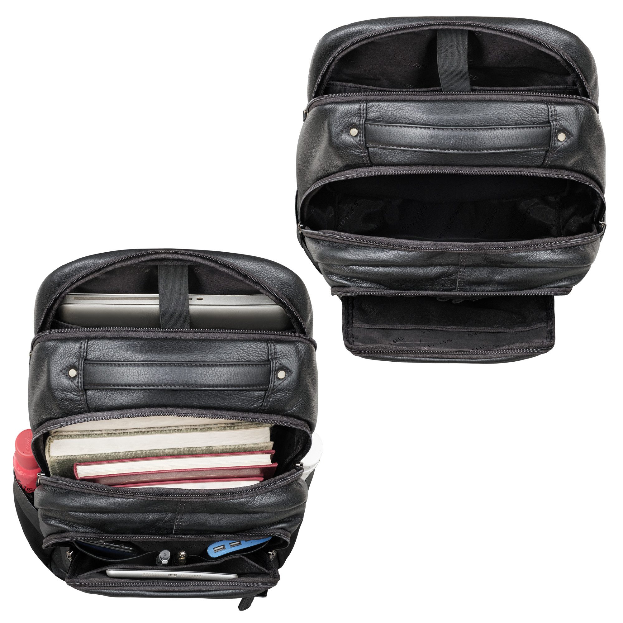 STILORD Notebookrucksack "Maxim" Premium XL Business Rucksack Leder mit Laptopfach 17 - 19 Zoll
