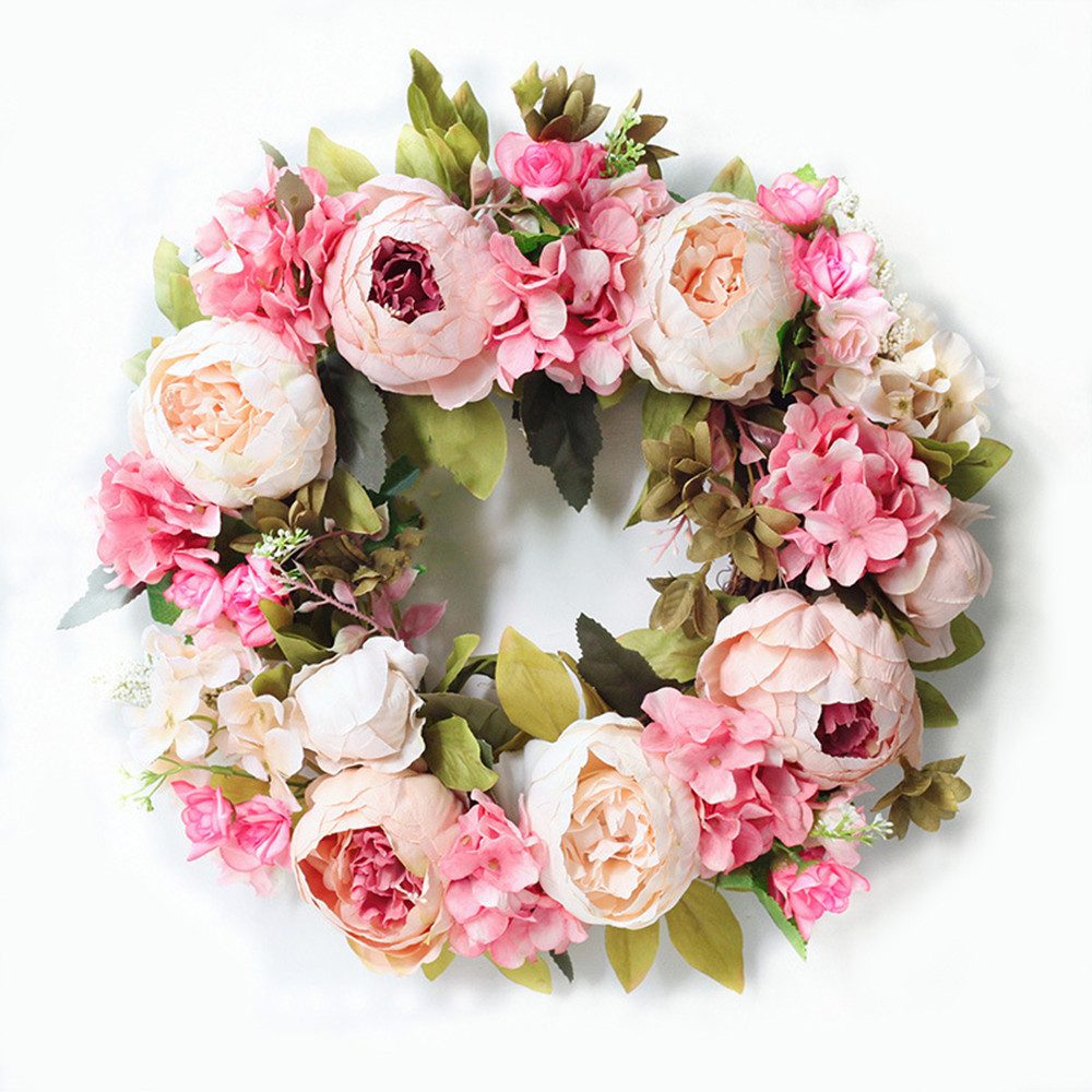 TUWENA Dekokranz Dekorativer Kranz, Künstlicher Blumenkranz Pfingstrosenkranz, Türkranz für alle Jahreszeiten, als Dekoration für Zuhause, Festivals