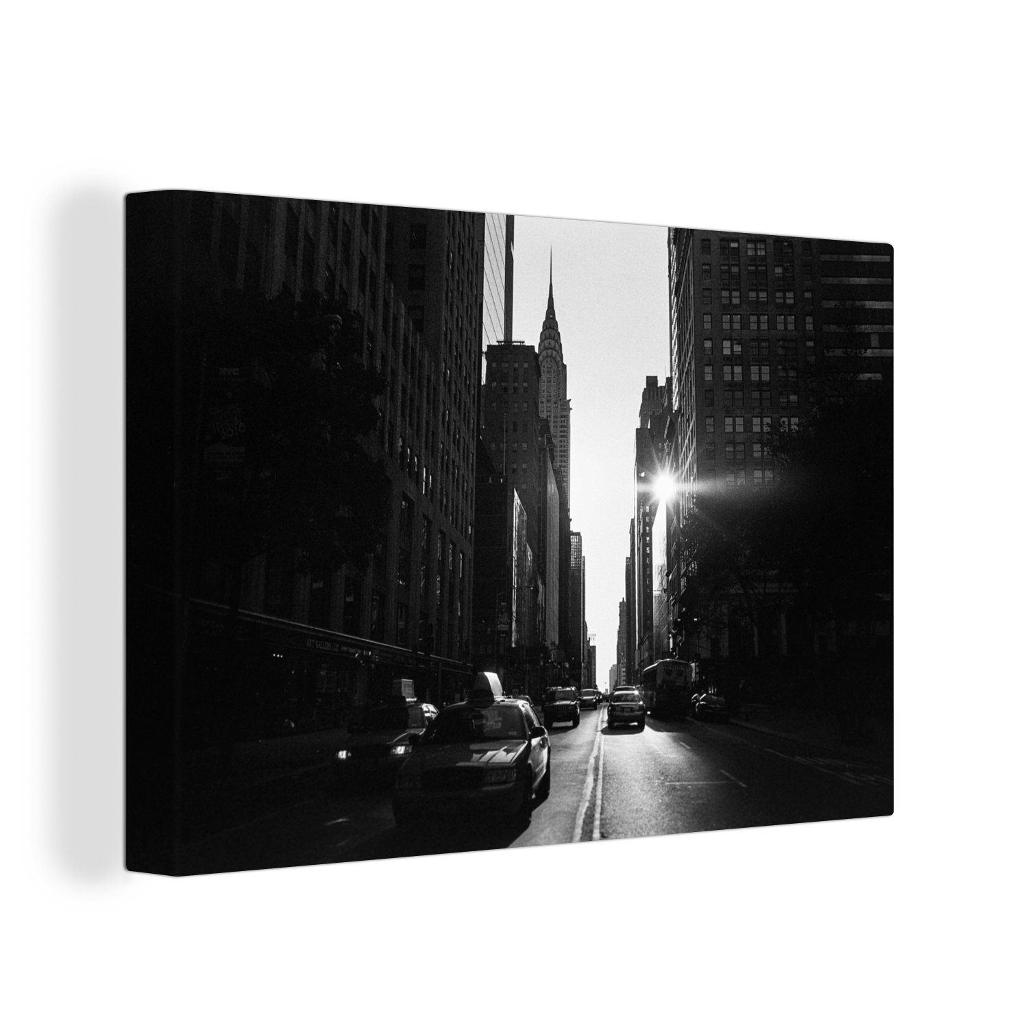 cm (1 OneMillionCanvasses® 30x20 Leinwandbilder, Aufhängefertig, Leinwandbild Wanddeko, Eine Straße und New York Wandbild ruhige in Schwarz in St), Weiß,