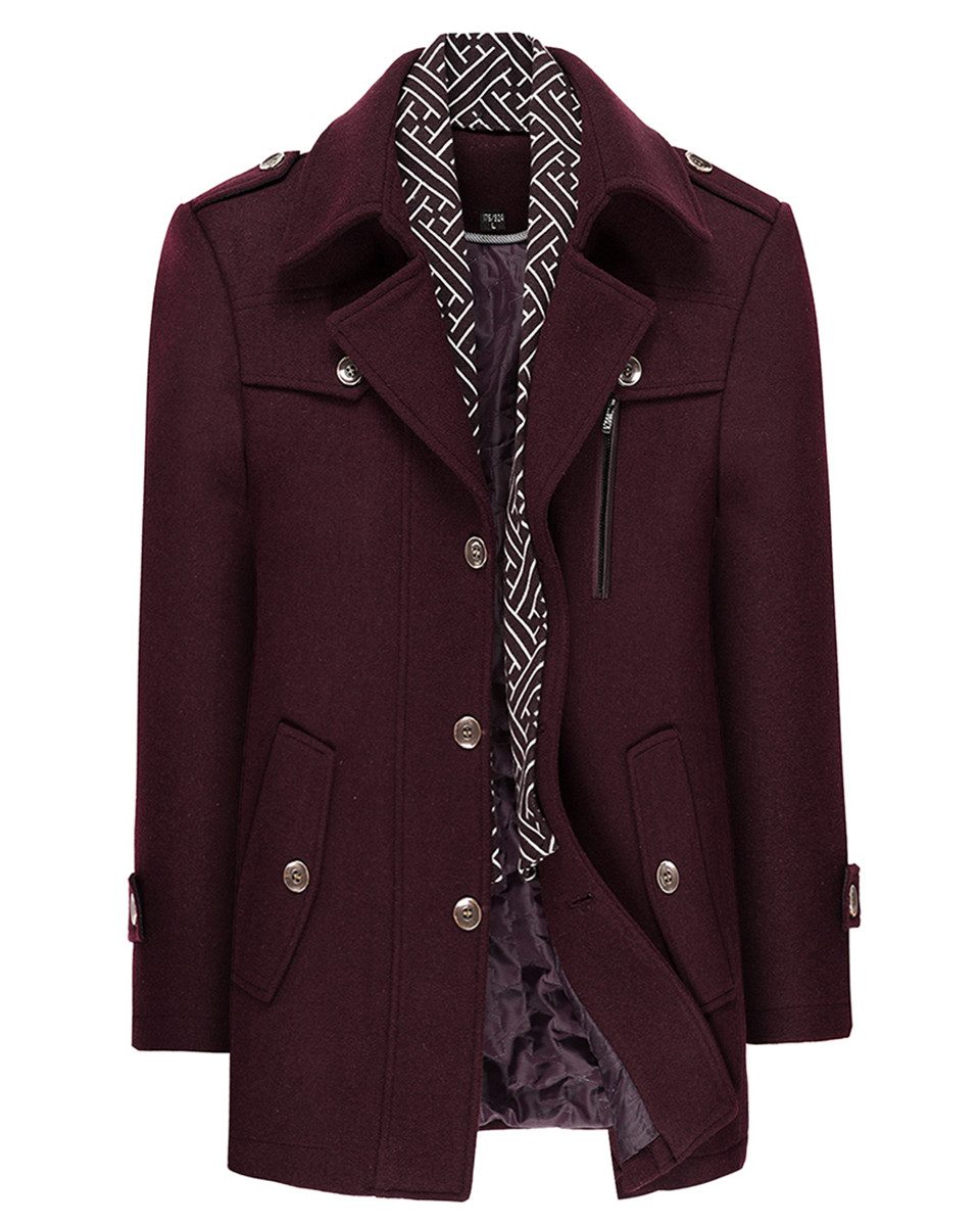 Allthemen Kurzmantel mit abnehmbarem Fake-Kragen Wintermantel Herren Wollma günstig online kaufen