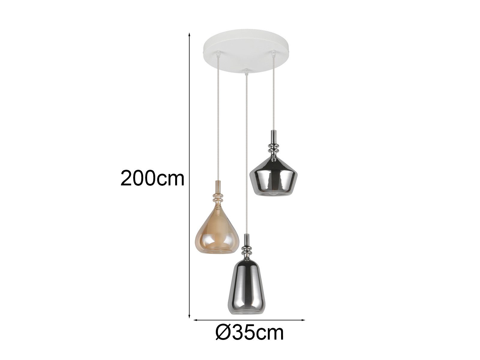 TRIO Leuchten LED Pendelleuchte dreiflammig Lampenschirme Glas Ø 35cm, dimmbar, LED wechselbar, warmweiß, Cluster Hängelampe lang für hohe Decken hängend Esstis – Bild 4 von 5