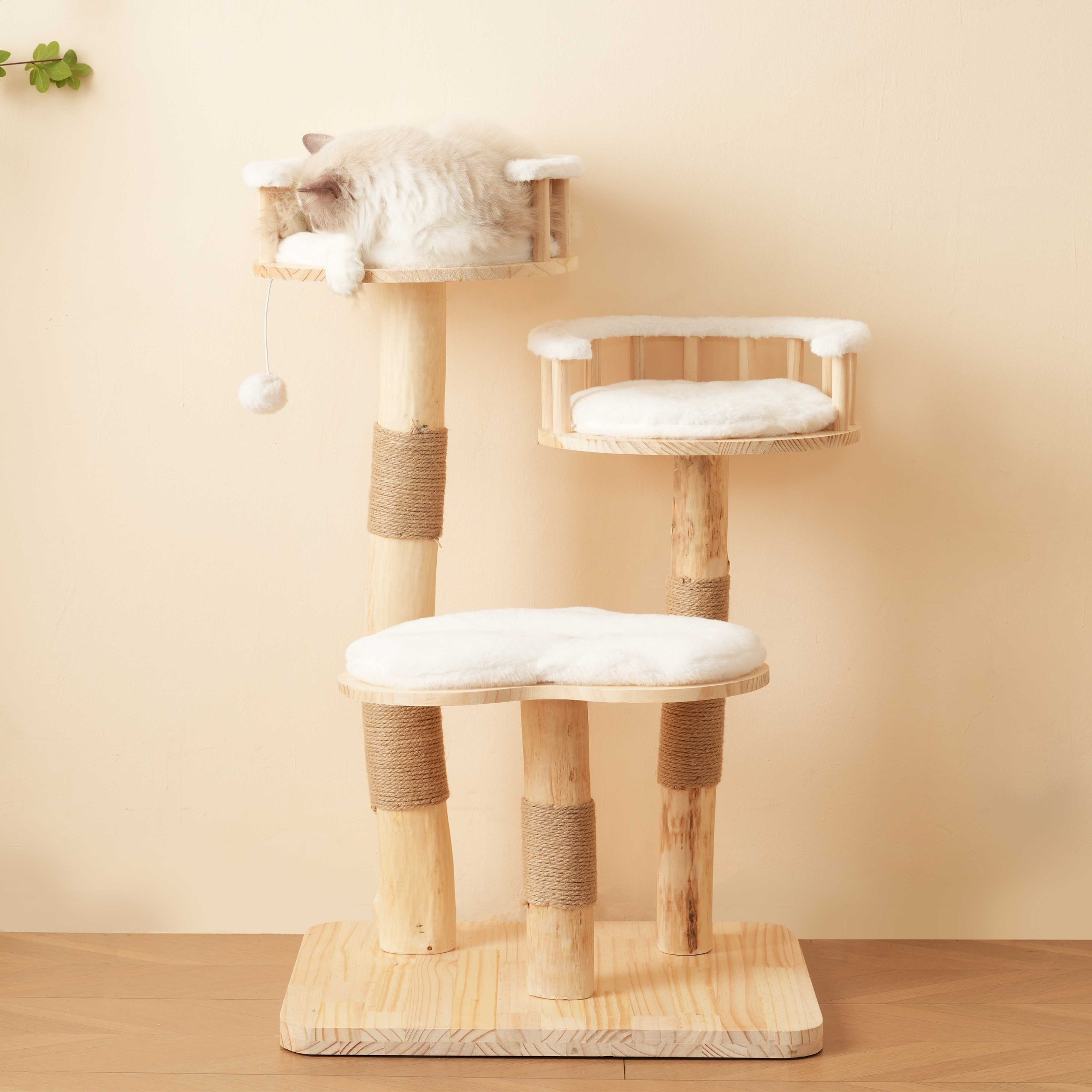 BlingBin Kratzbaum Katzenbaum Kletterbaum 60/48/98 cm (H), mit 3 Ebenen, abnehmbaren Kissen & Spielball – stabiler