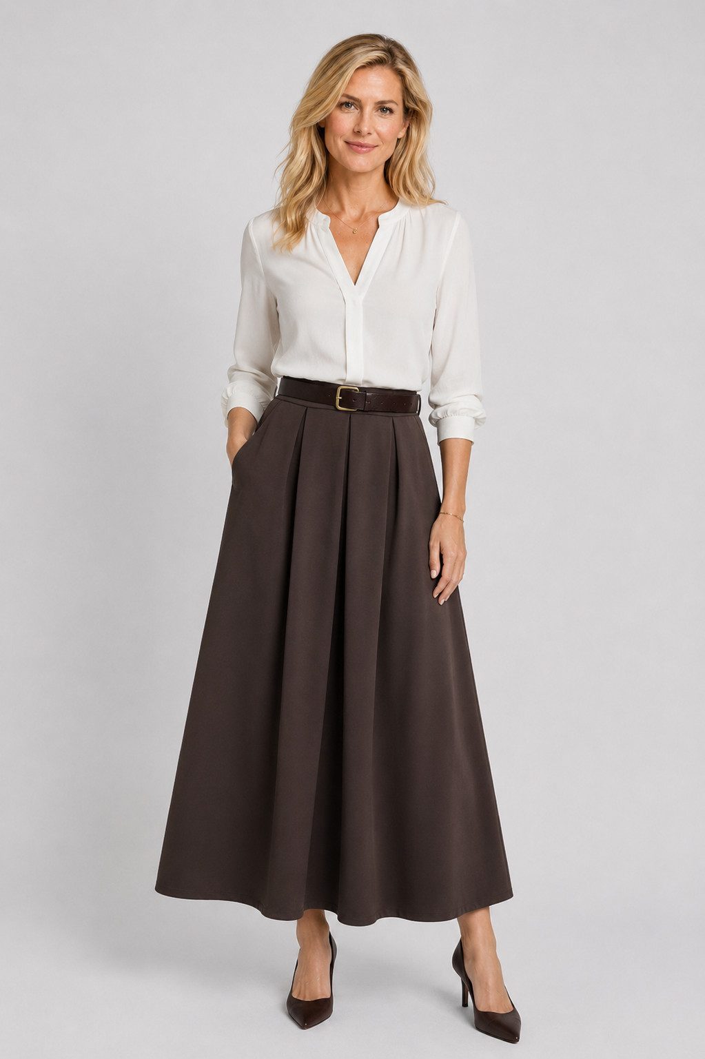 ITALY VIBES A-Linien-Rock - Midirock - Schlupfrock - Rock Damen mit Gürtel - ITALY VIBES One Size / Einheitsgröße - passend für Größe S - XL