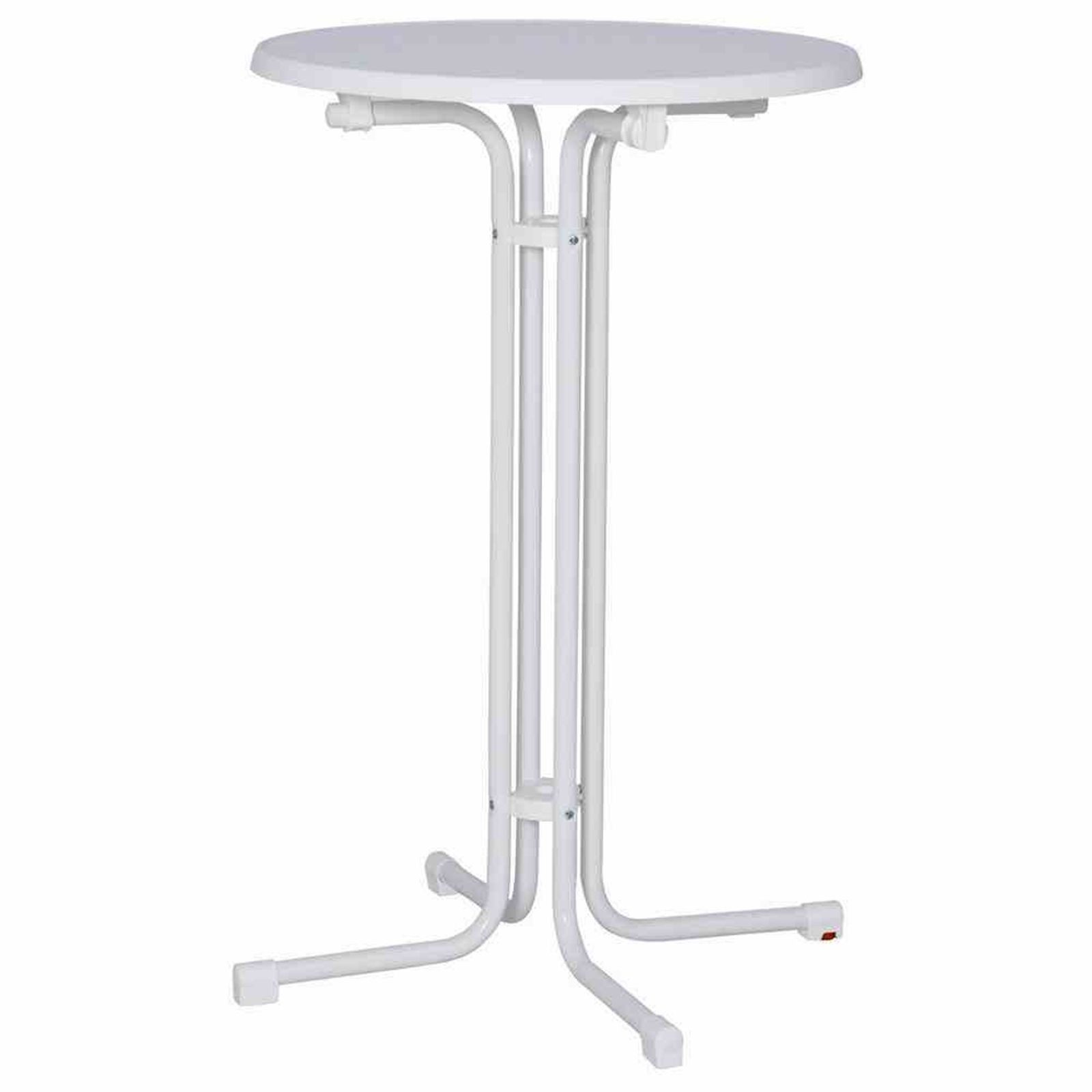 MFG Freizeitmöbel Gartentisch Stehtisch Ø 70x110 cm, weiß, klappbar Stahlrohrgestell