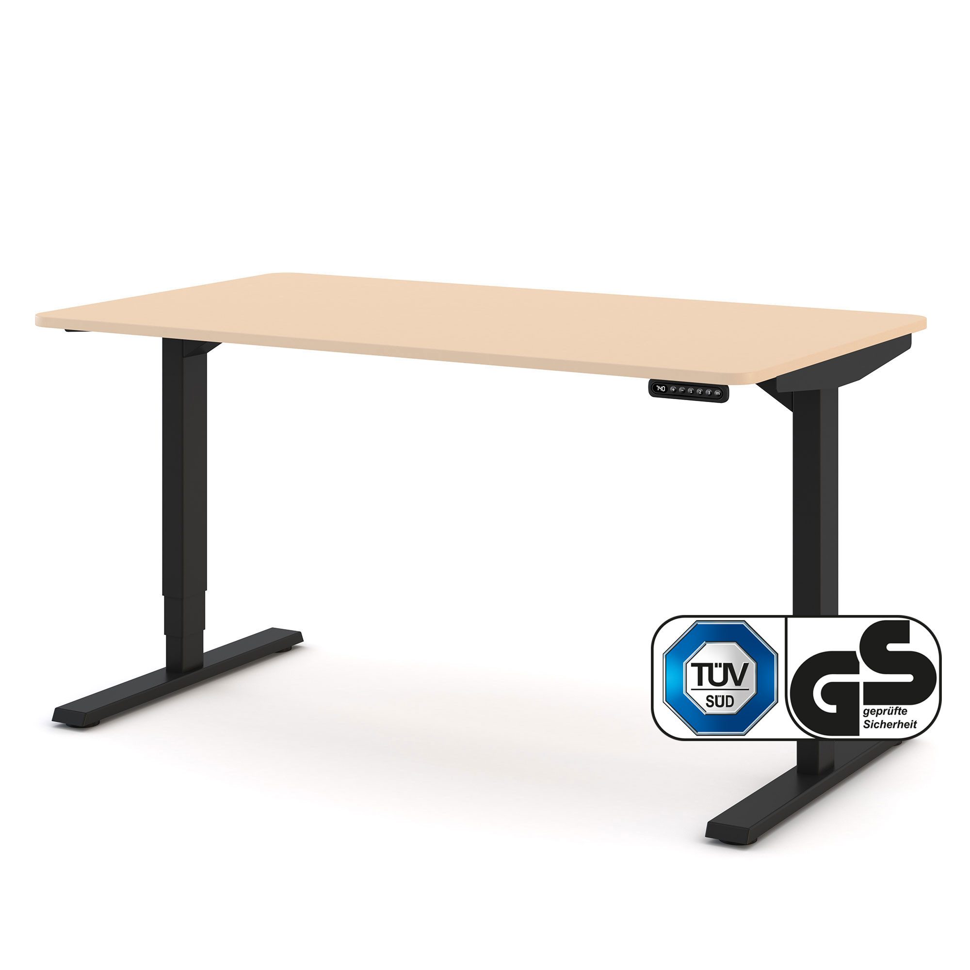 ASSMANN Büromöbel Schreibtisch Y-LINE Curved (140x80cm Schwarz Sand Kollisions-Schutz, Elektrisch höhenverstellbar, Kindersicherung 2-fach-Motorik Doppelhub, einfache Montage, für Büro und Homeoffice), TÜV-zertifiziert, Blauer Engel, 5 Jahre Herstellergarantie
