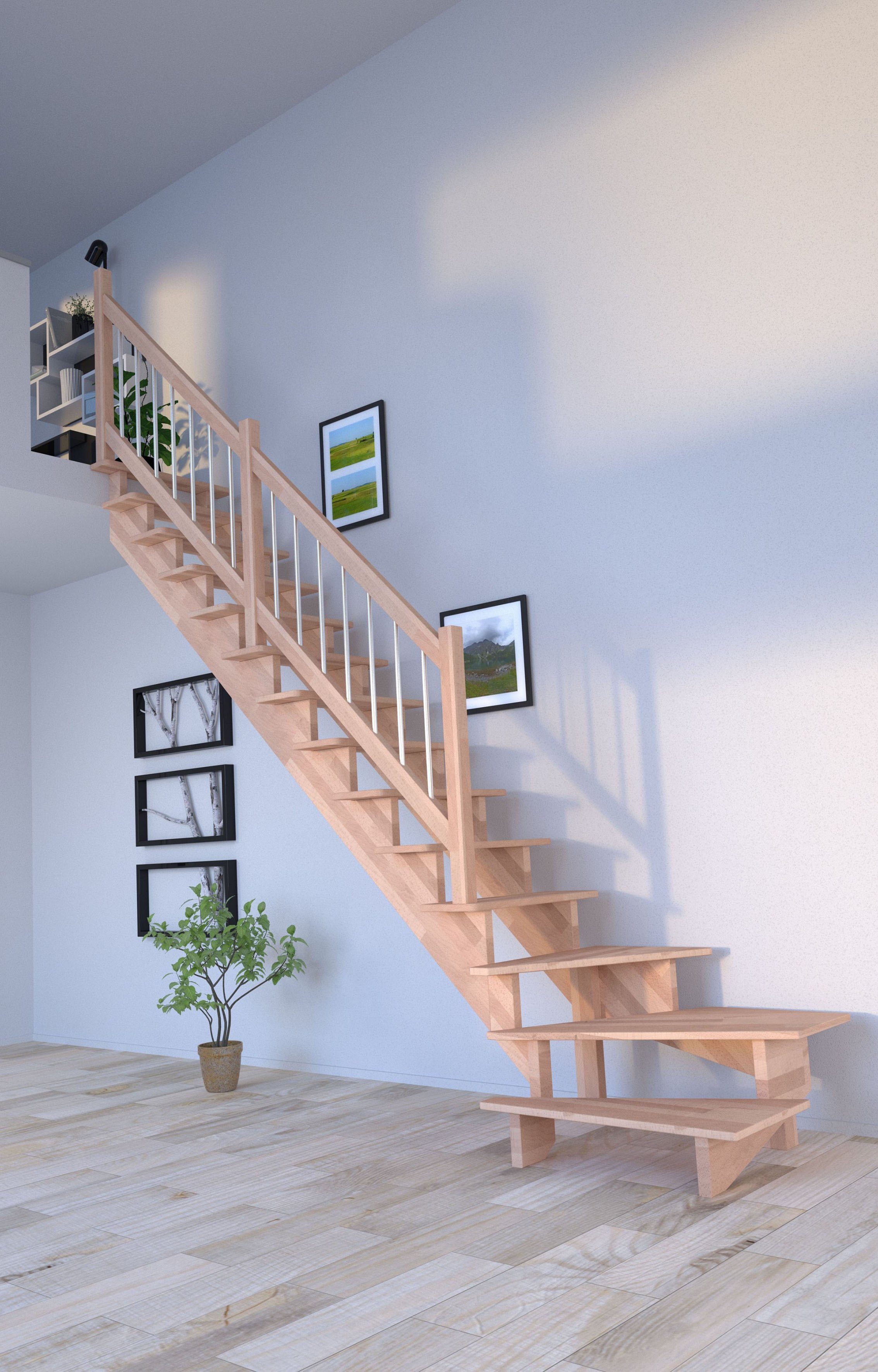 300 Starwood offen, (Komplett-Set), Stufen 1/4 Geschosshöhen cm, links bis gewendelt für Systemtreppe,