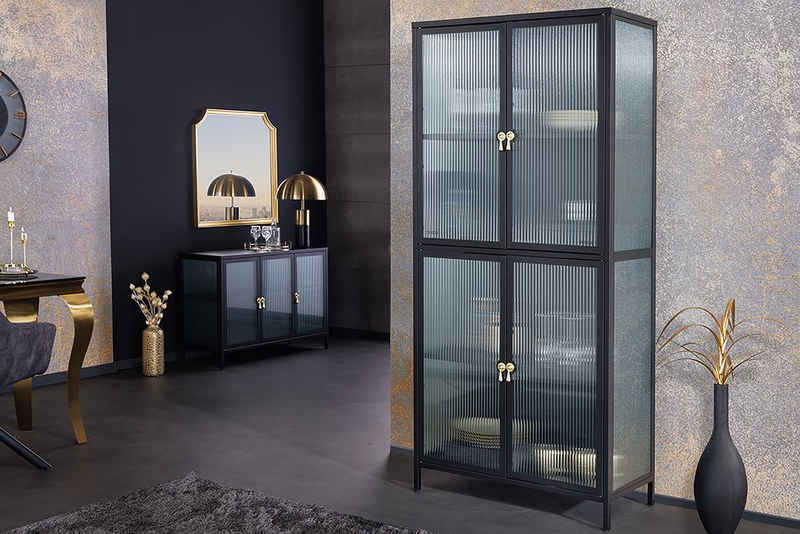 riess-ambiente Vitrine AMSTERDAM 180cm schwarz / gold (Einzelartikel, 1-St) Wohnzimmer · Metall · Glas · Stauraum · Küche · Modern Design