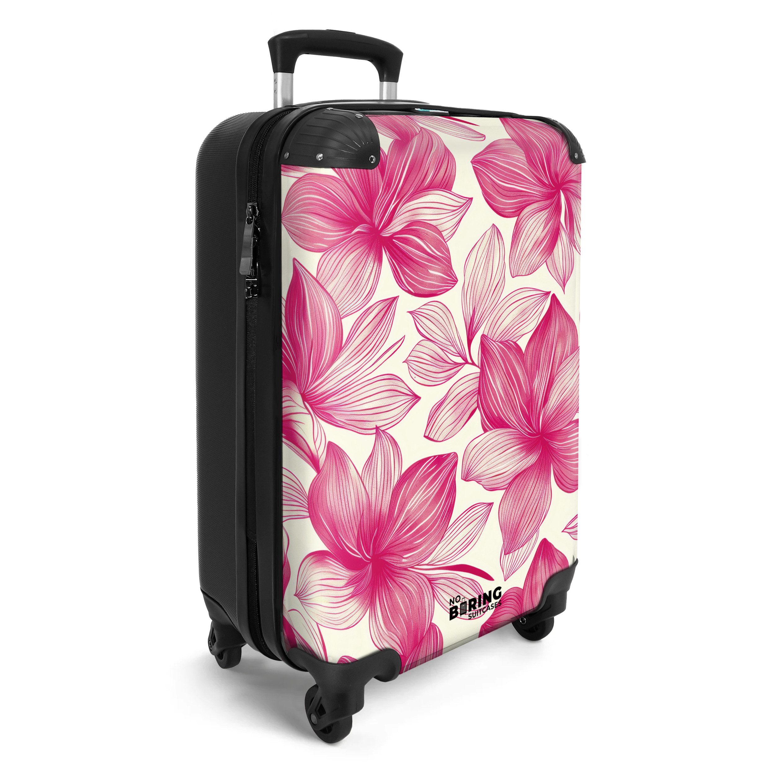 NoBoringSuitcases.com© Hartschalen-Trolley Weiß mit rosa Blüten günstig online kaufen