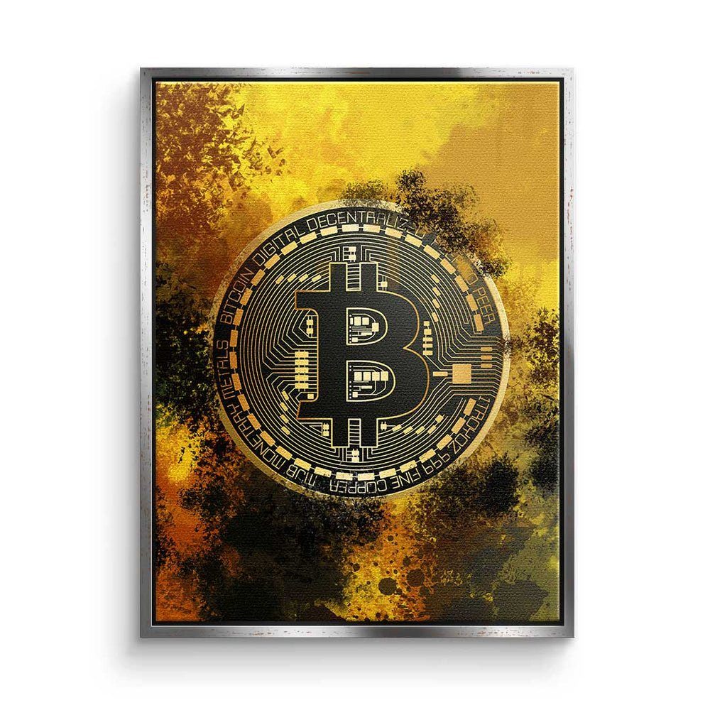 DOTCOMCANVAS® Leinwandbild, Premium Leinwandbild - Crypto - Wild Bitcoin - Trading - Motivation silberner Rahmen