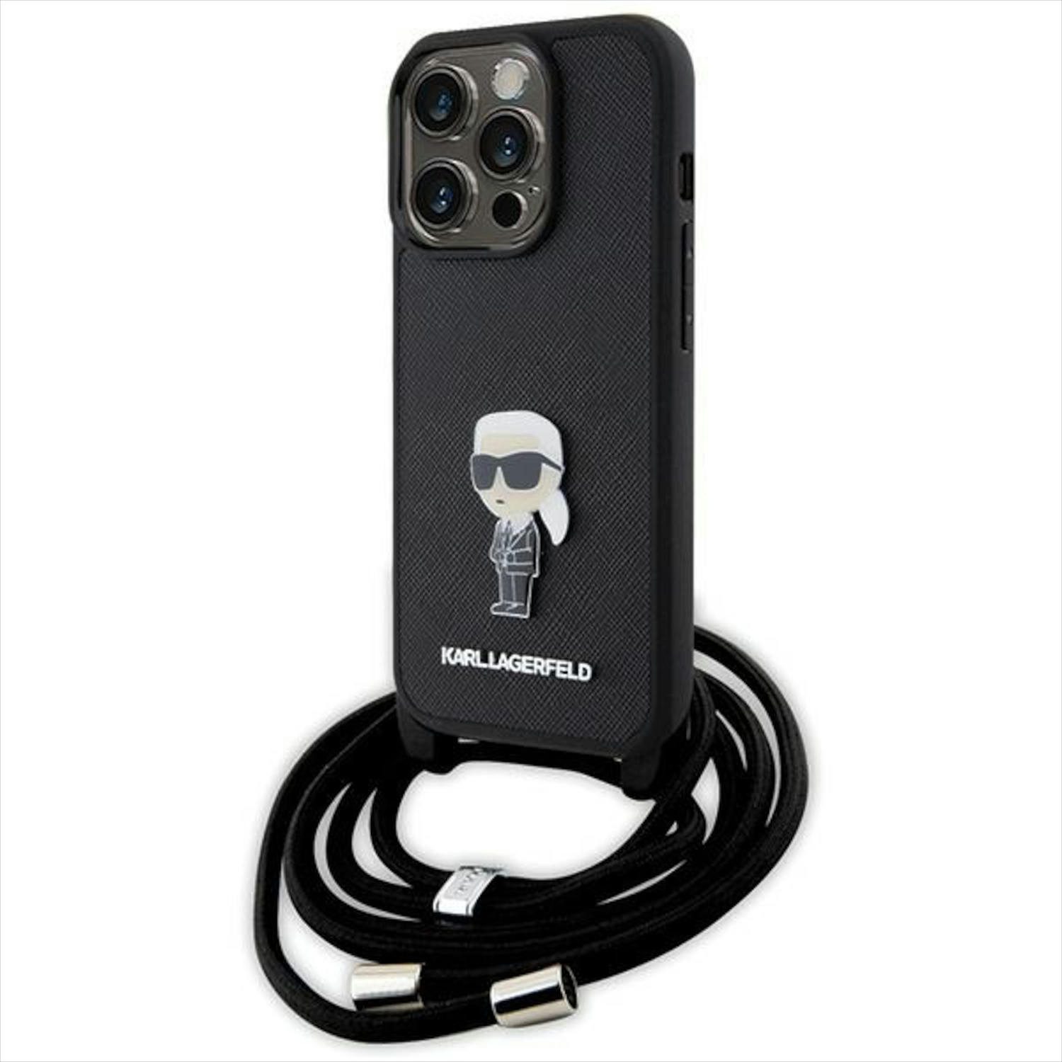KARL LAGERFELD Smartphone-Hülle Karl Lagerfeld Apple iPhone 15 Pro Schutzhülle Saffiano Metal Pin
