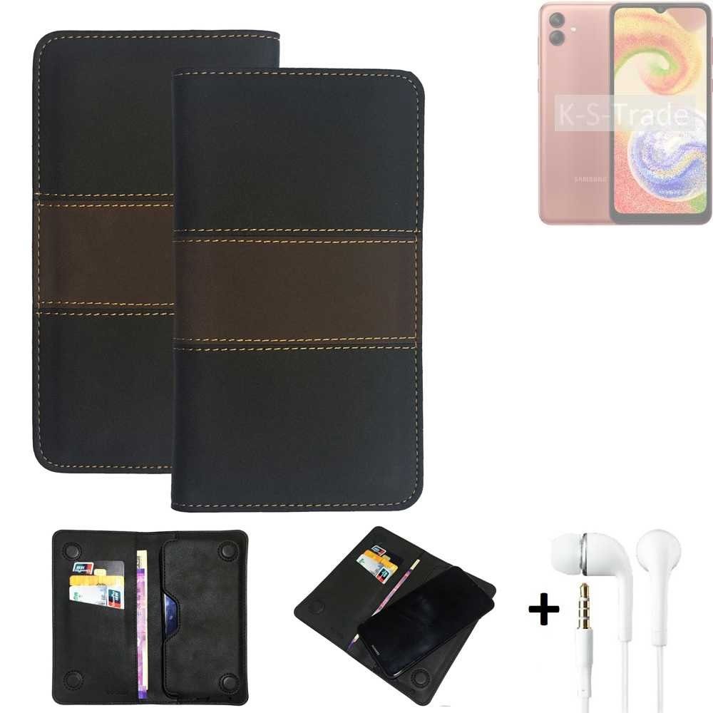 K-S-Trade Handyhülle für Samsung Galaxy A04, Handyhülle + Kopfhörer Schutzhülle Walletcase Bookstyle Tasche