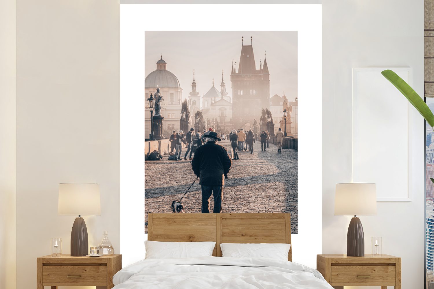 MuchoWow Fototapete Tschechische Republik - Prag - Hund, Matt, bedruckt, (3 St), Montagefertig Vinyl Tapete für Wohnzimmer, Wandtapete