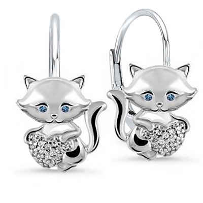 Goldene Hufeisen Paar Ohrhänger Mädchen Damen Katze Brisuren Ohrringe aus 925 Sterling Silber (1 Paar, inkl. Etui), mit Zirkonia blauen Augen, und Herz