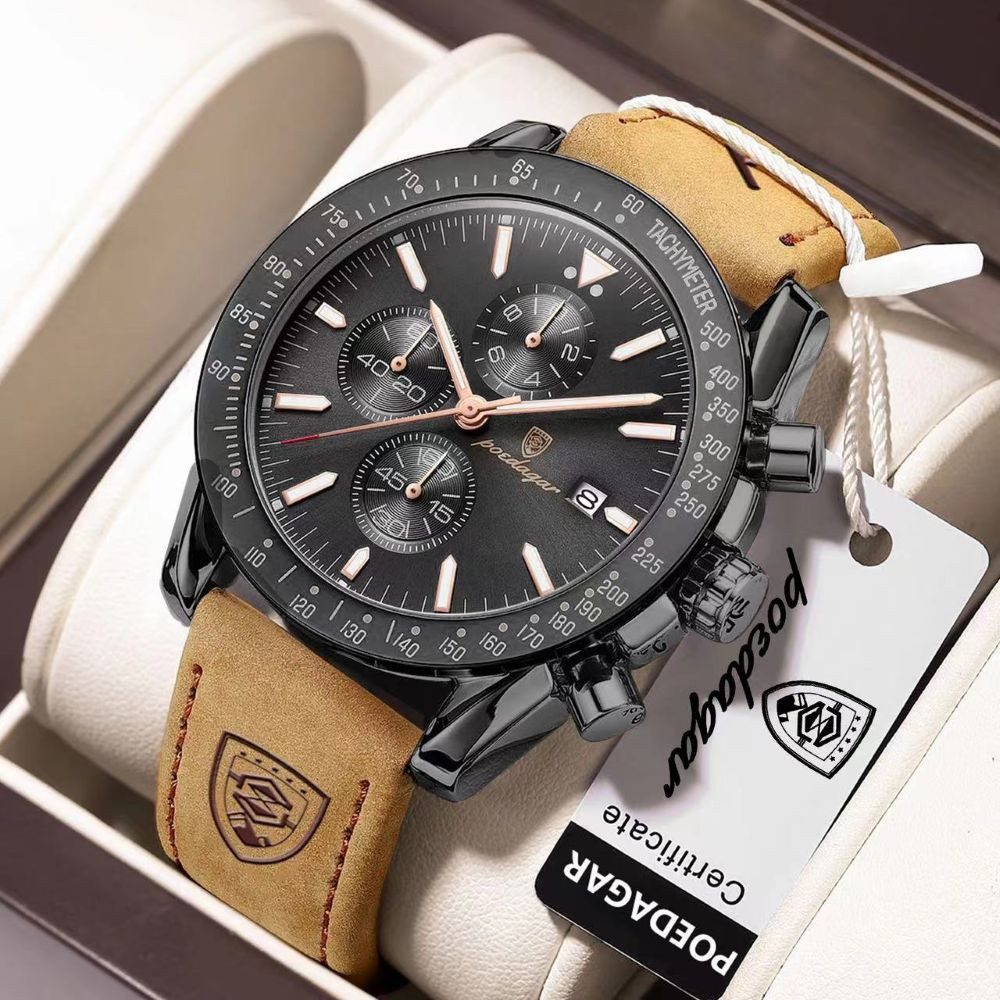 POEDAGAR Quarzuhr Poedagar 988 Herren-Chronograph Uhr – Lederband, 5 Modelle,Datum